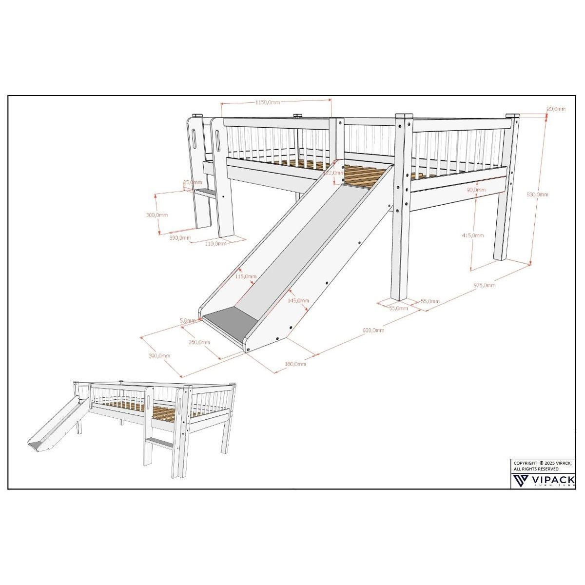 SPIELBETT 90x200 Keeley Buche Weiß Rutsche Boxen Leiter - Weiß, Holz (90/200cm) - 58aufmkessel