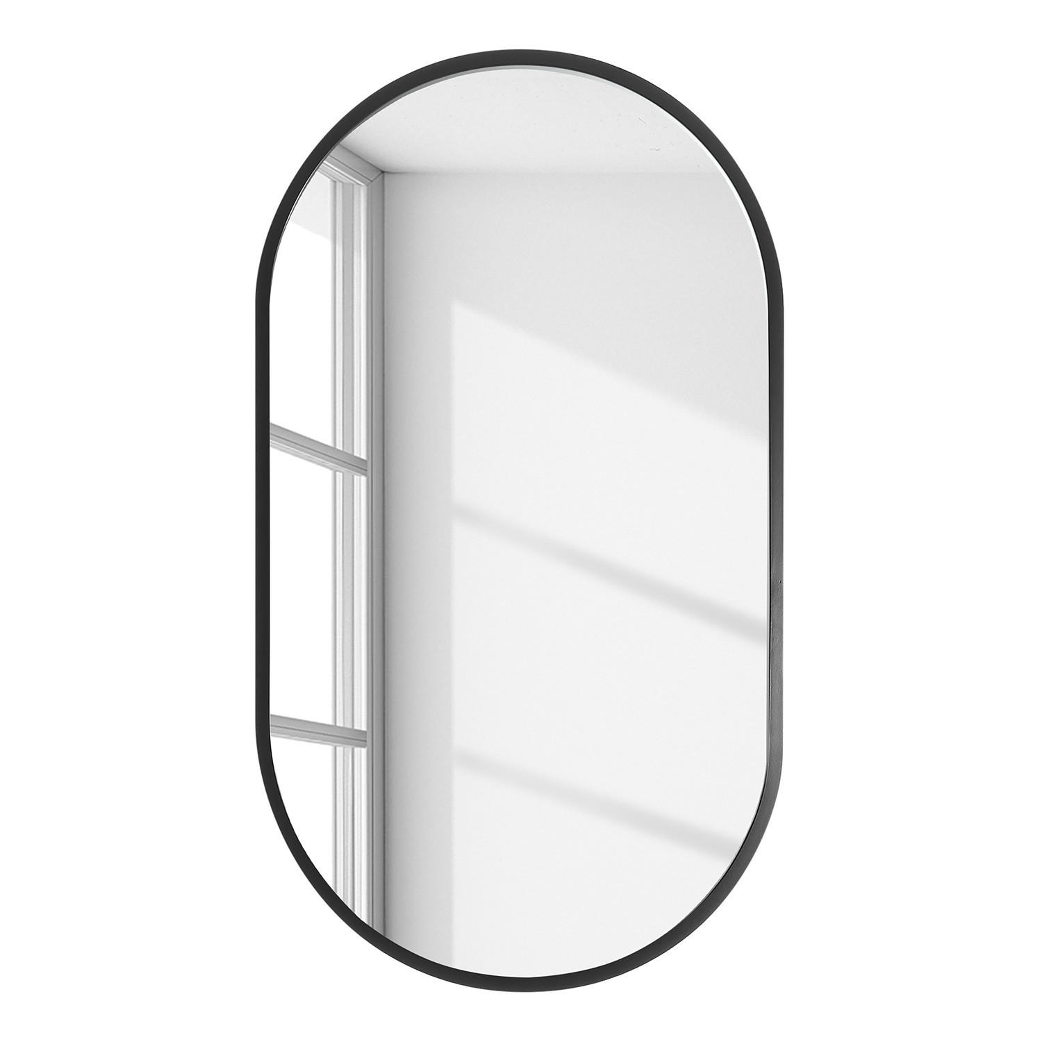 BELEUCHTETER SPIEGEL - Oval - Inkl. Beleuchtung - Schwarz - Schwarz, Glas/Kunststoff (50/90/5cm) - home24