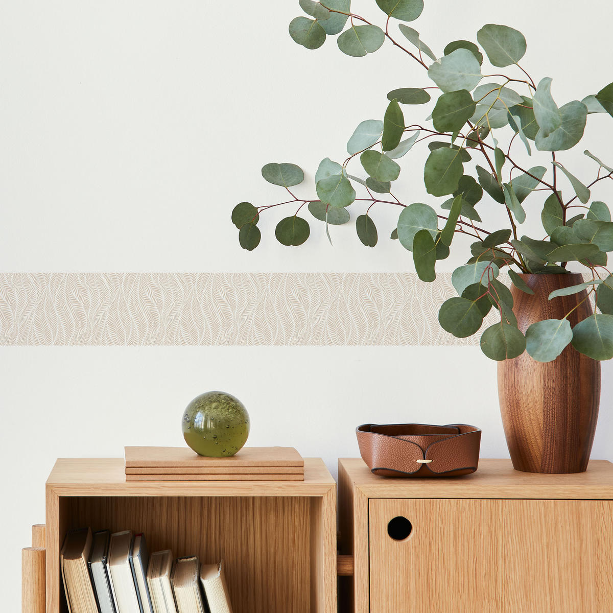 TAPETENBORDÜRE selbstklebend BLÄTTER Pflanzen Natur für Flur Wohnzimmer - Beige/Weiß, Papier (10/300/300cm) - Muralo