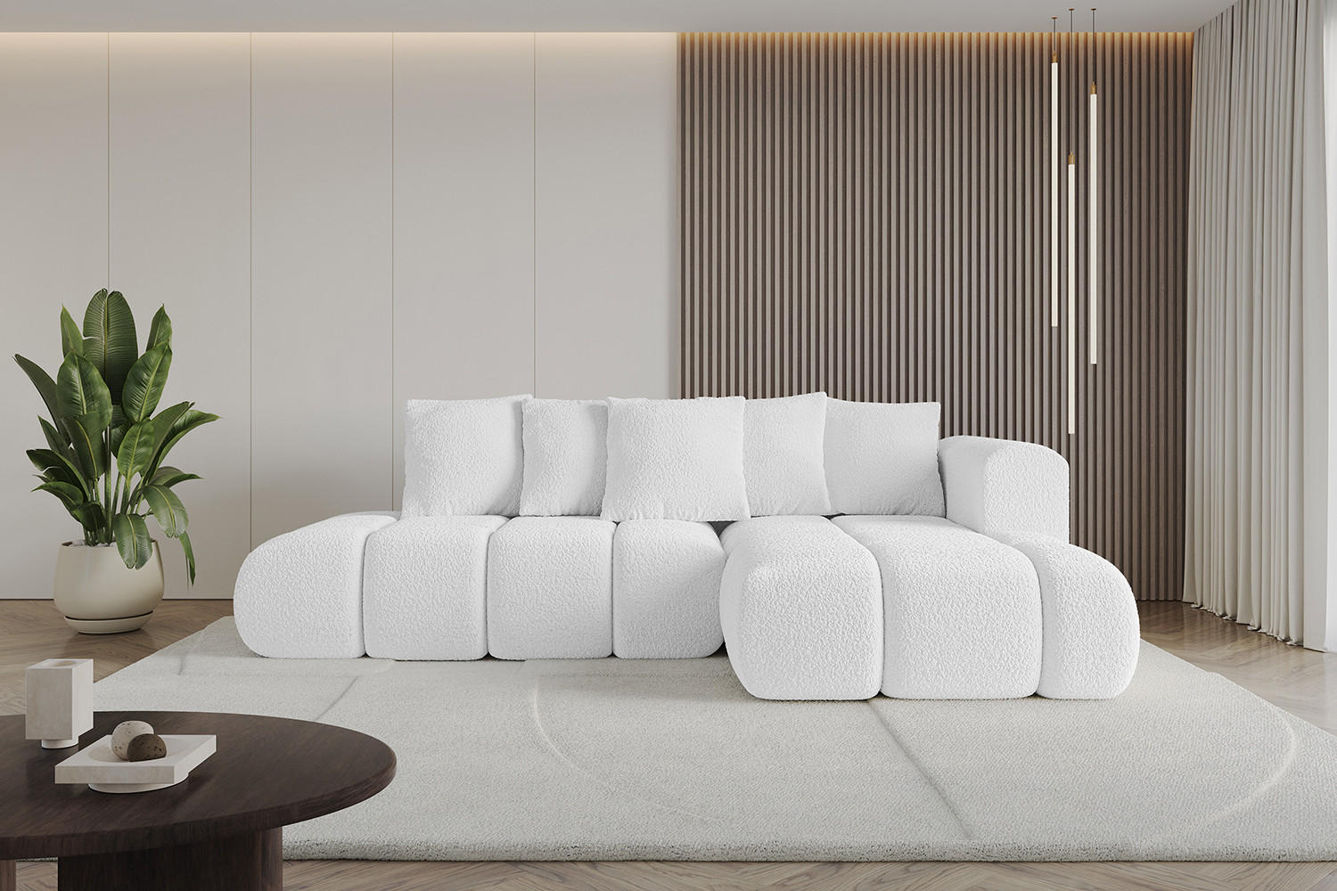 ECKSOFA Ottomane Rechts CLOUD-L-v1 289x180x40 Weiß Bouclé - Weiß, Holzwerkstoff/Kunststoff (289/180cm) - ALTDECOR