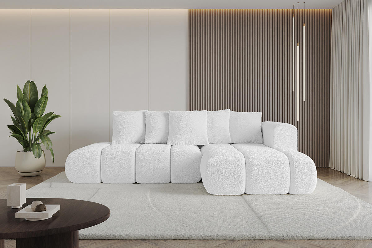 ECKSOFA Ottomane Rechts CLOUD-L-v1 289x180x40 Weiß Bouclé - Weiß, Holzwerkstoff/Kunststoff (289/180cm) - ALTDECOR