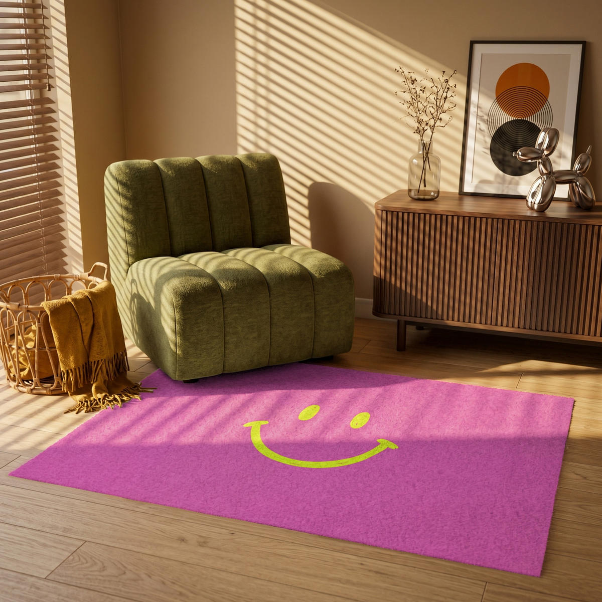 TEPPICH - Smiley - Fröhlich - Rosa - 120x80 cm - Pink, Kunststoff/Textil (120/0.4cm) - OnlyWow