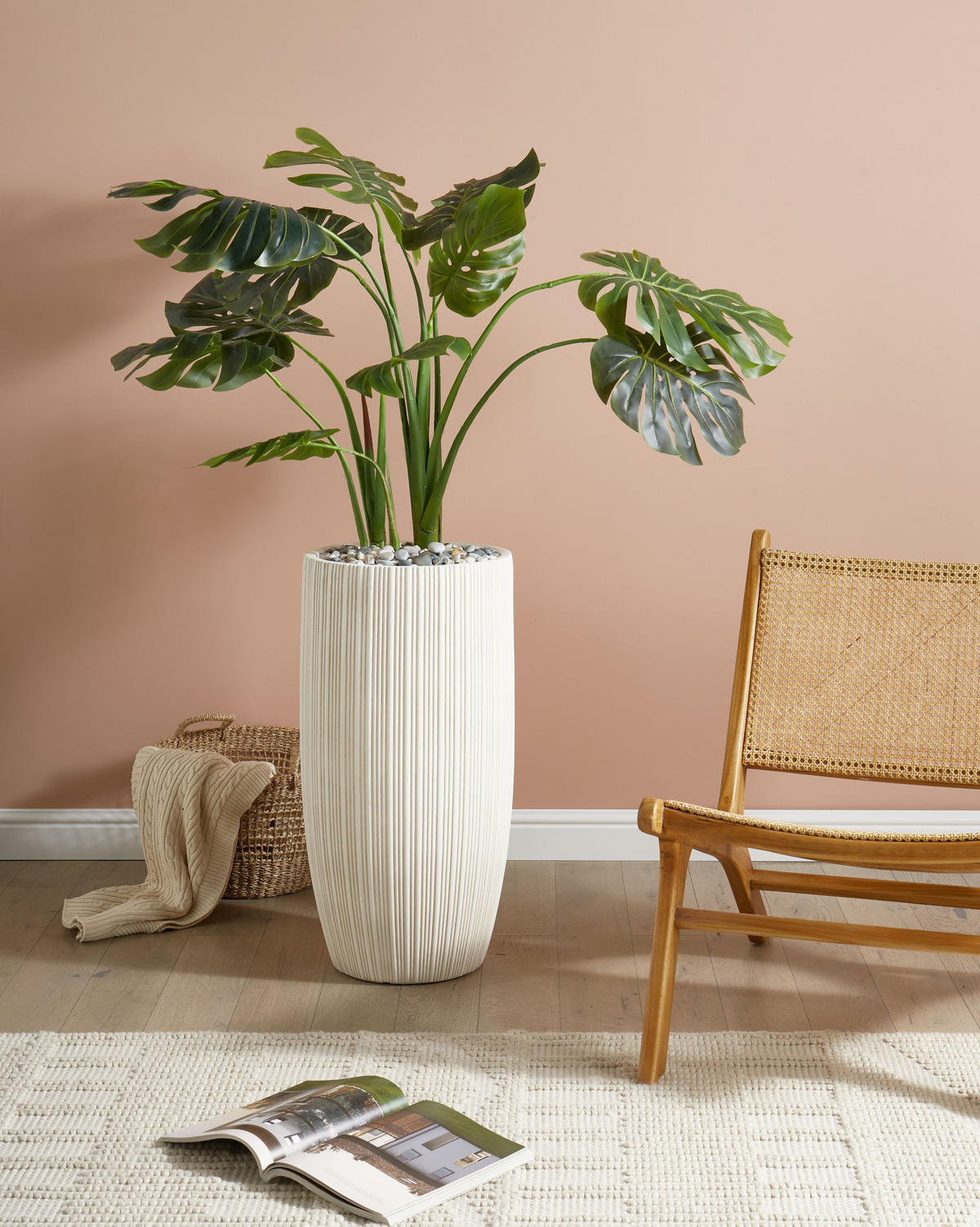 BLUMENTOPF Beige Zelkova - Beige, Naturmaterialien (70cm) - Beliani