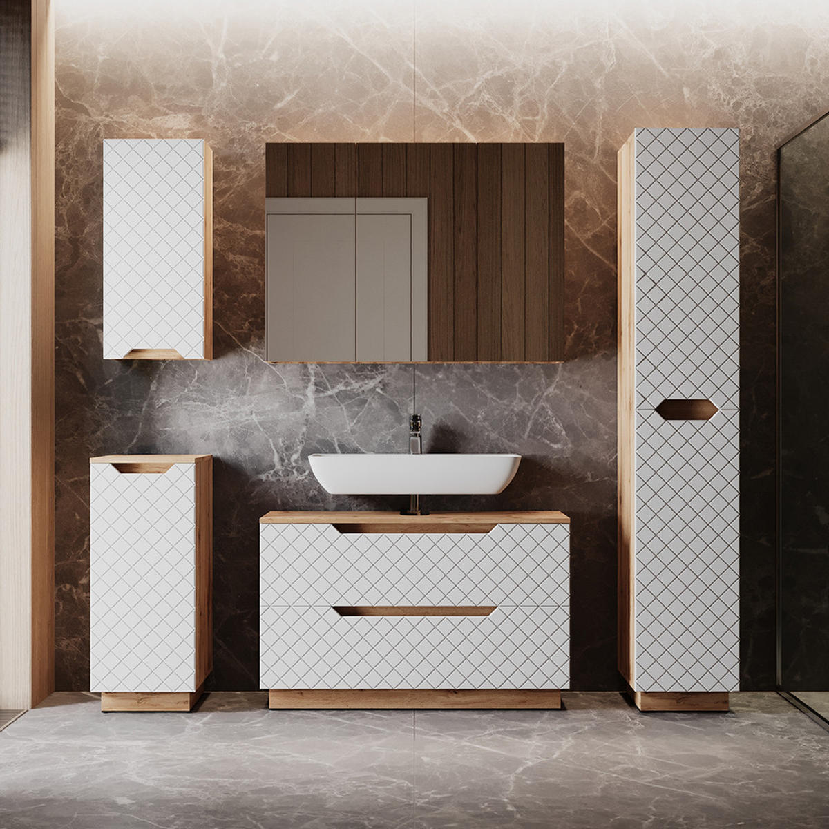 BADSPIEGELSCHRANK Lotta Eiche 99.7 x 73.2 cm mit 3 Türen - Eichefarben, Holzwerkstoff (99.7/73.2/16cm) - Vicco