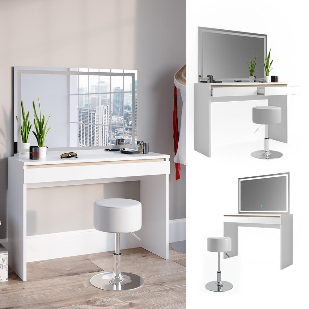SCHMINKTISCH Emma Weiß 120 cm mit LED-Spiegel und Hocker - Weiß, Holzwerkstoff (120/83/41.8cm) - Vicco