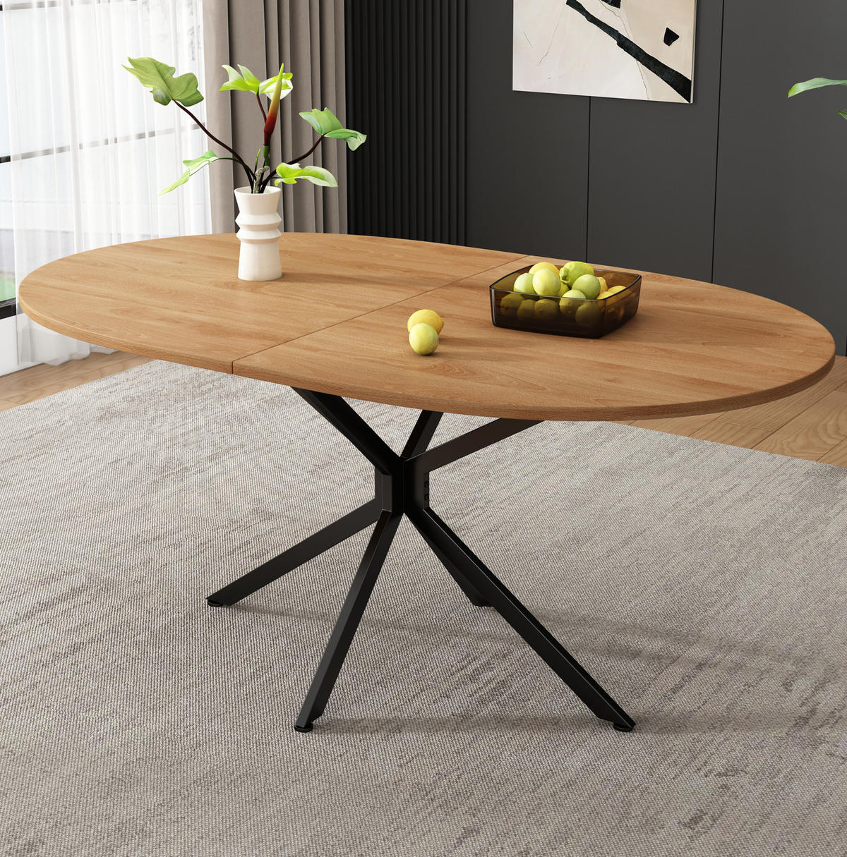 ESSTISCH 120/80/75,5 cm oval Natur mit Metallbeinen stabil für 4-6 Personen - Naturfarben, Holzwerkstoff (80/120/75.5cm) - OKWISH
