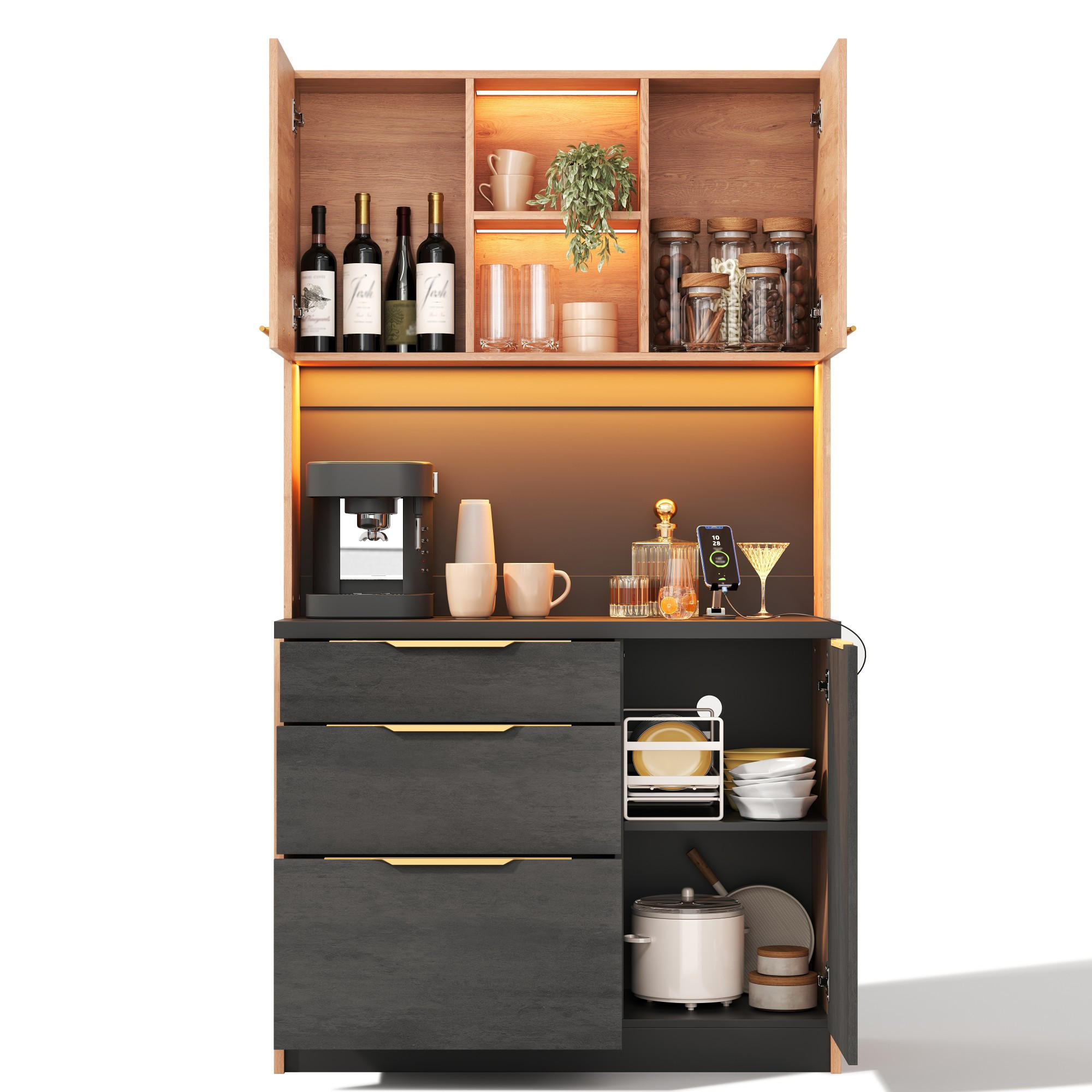 BUFFET 100/40/180 cm neutral aus MDF mit LED - Naturfarben, Holzwerkstoff (100/180/40cm) - OKWISH
