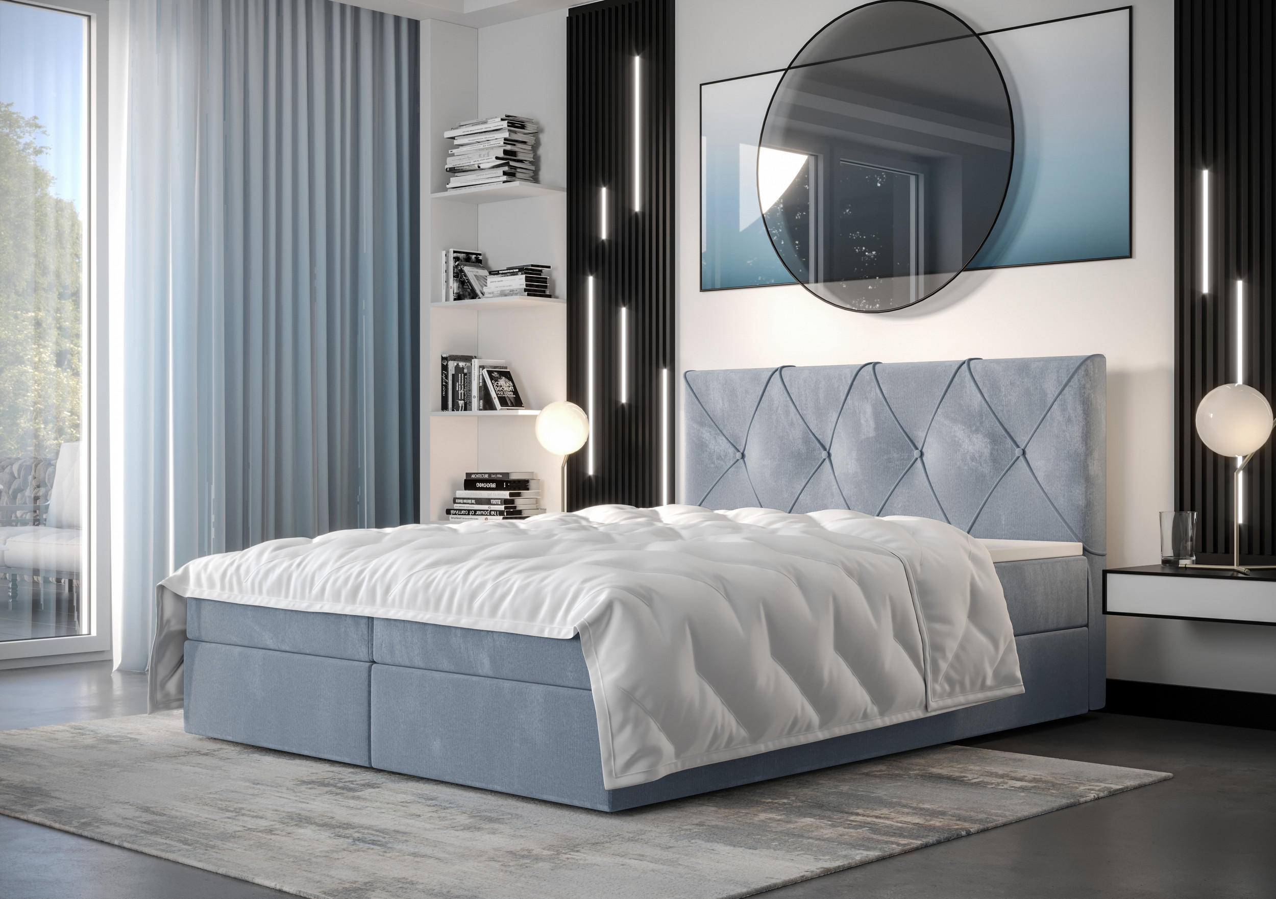BOXBETT ALTEA 180x200, mit Matratze H3, Bonell und Topper, Monolith 70 - Hellblau, Holz/Kunststoff (180/200cm) - Bedante