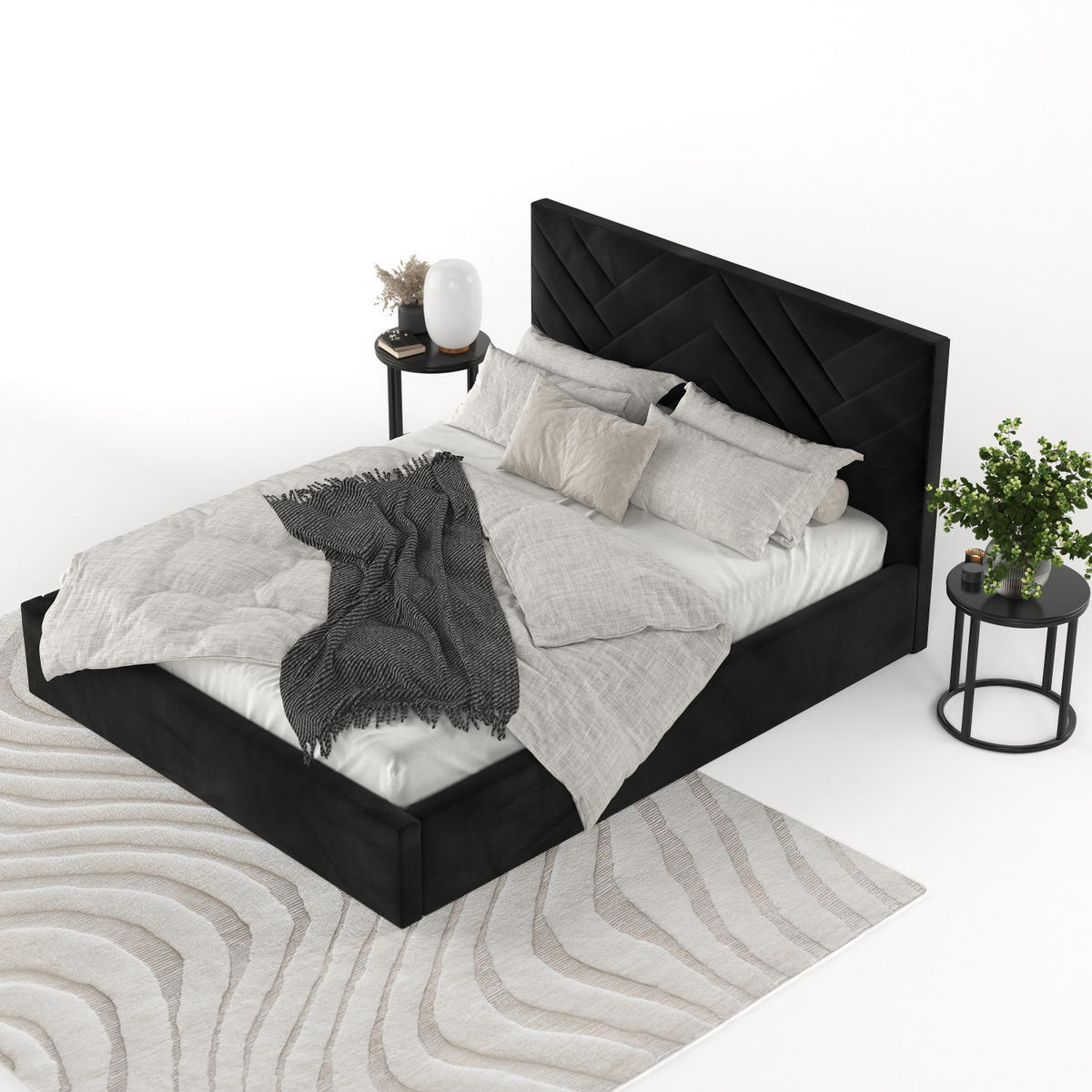 POLSTERBETT Arco 160/200 cm Schwarz im Kronos Stoff - Schwarz/Naturfarben, Holz/Holzwerkstoff (160/200cm) - AltaBeds