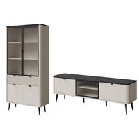 WOHNZIMMER-SET Marly Kaschmir / Graustein (2-tlg) - Kaschmir/Beige, Holzwerkstoff/Metall (250/191/40cm) - Feldmann-Wohnen