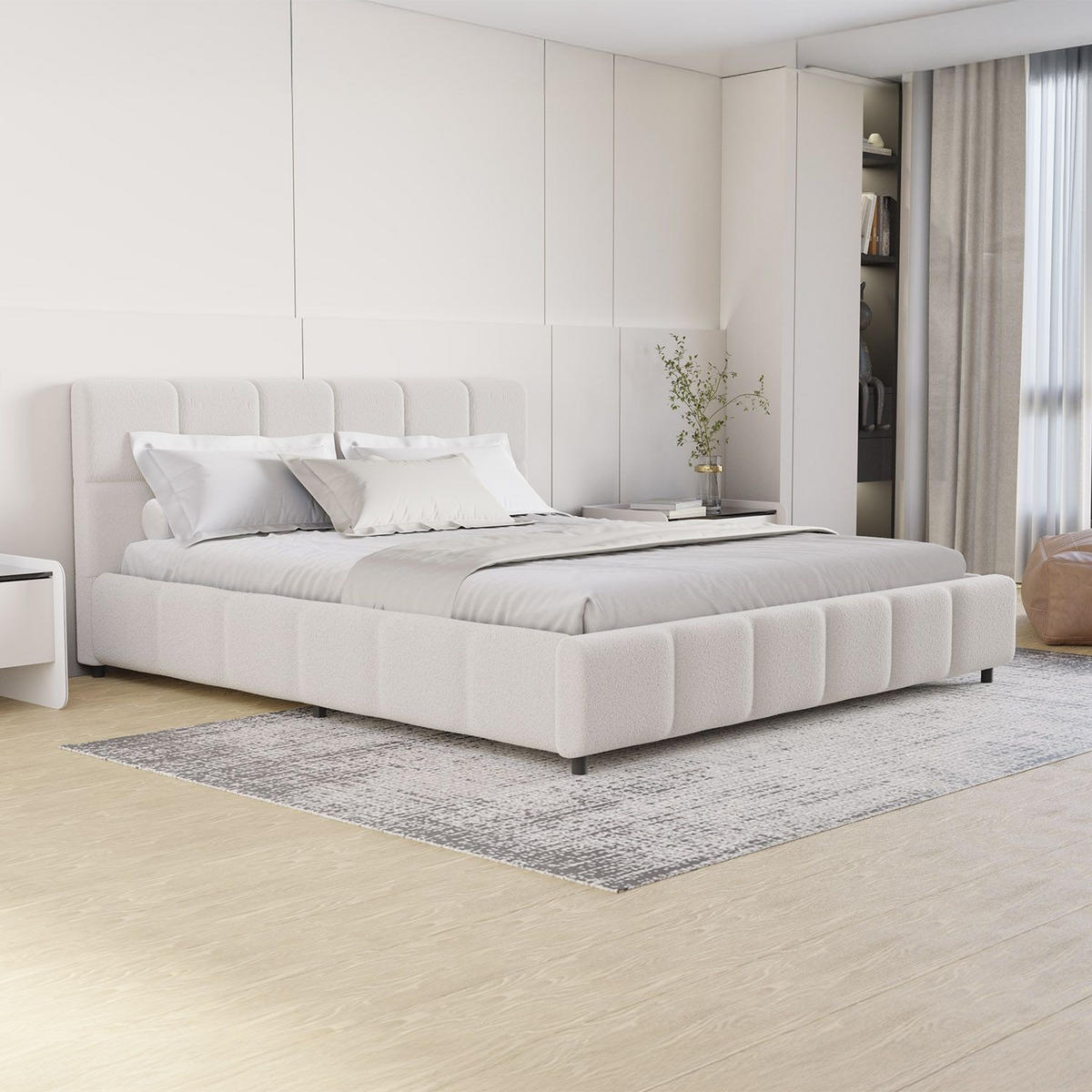 POLSTERBETT Florenz creme 180x200 cm - Creme, Holz (180/200cm) - Juskys