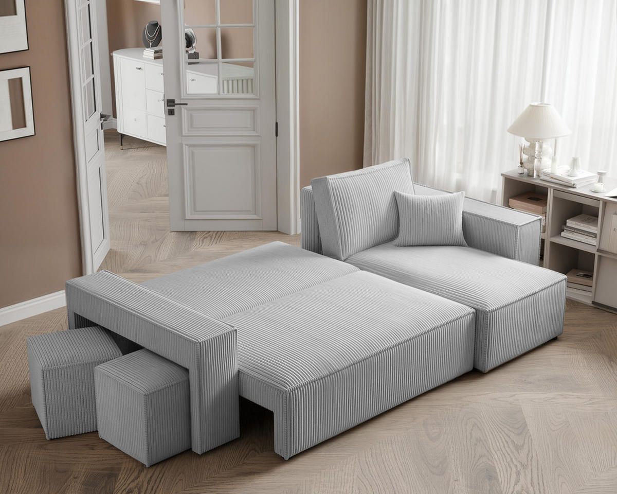 ECKSOFA PARIS mit Schlaffunktion und Bettkasten Grau - Grau, Holzwerkstoff/Kunststoff (262/145cm) - Idohome