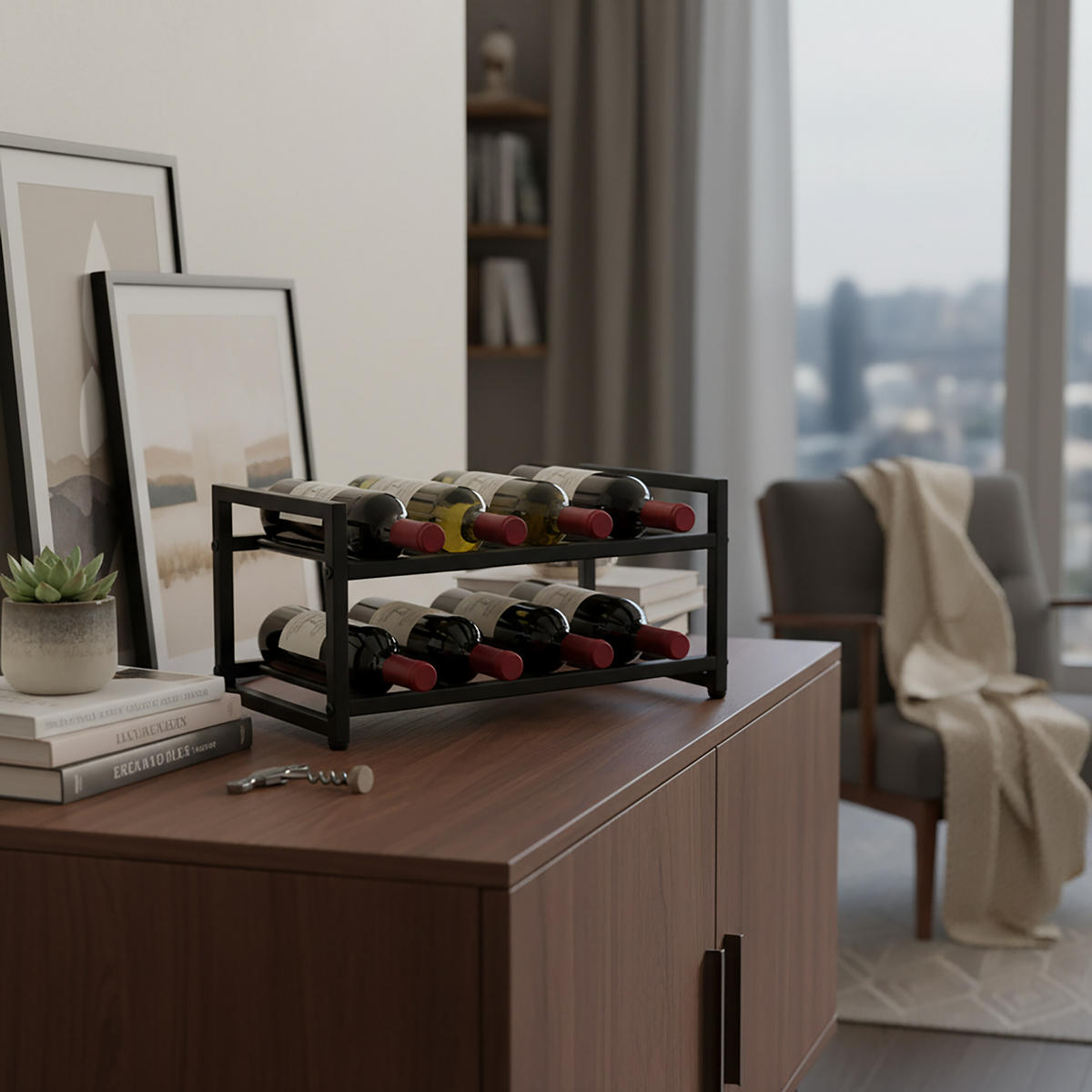 WEINREGAL - Schwarz, Metall (42.5/21.5/24.5cm) - Relaxdays