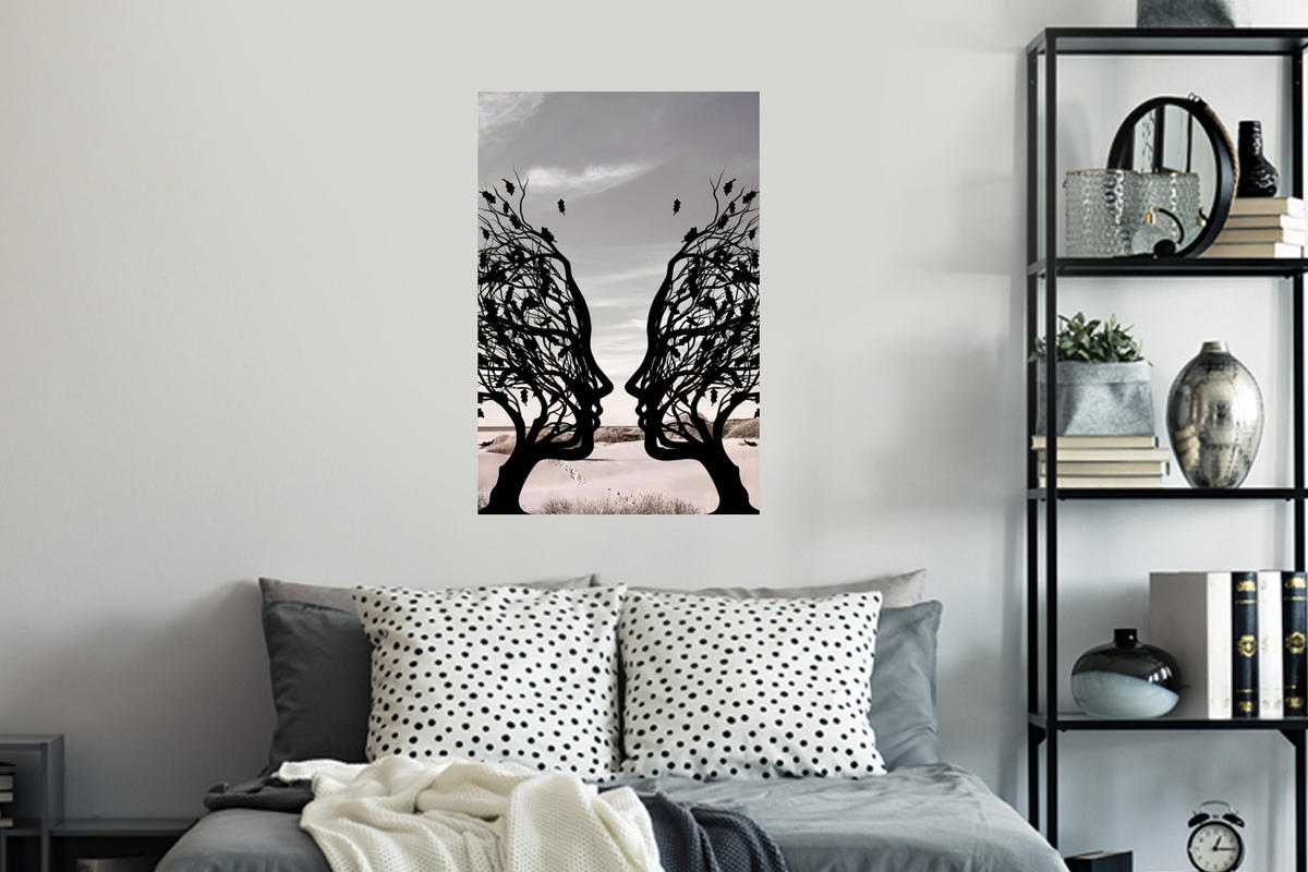 WANDTATTOO Strand - Meer - Menschen - Baum - Moderne Kunst 40x60 cm - Hellgrau, Kunststoff (40/60/0.1cm) - MuchoWow