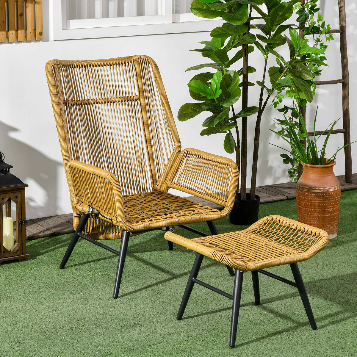 GARTENMÖBEL Set, Polyester, Naturholz - Naturfarben, Kunststoff - Outsunny