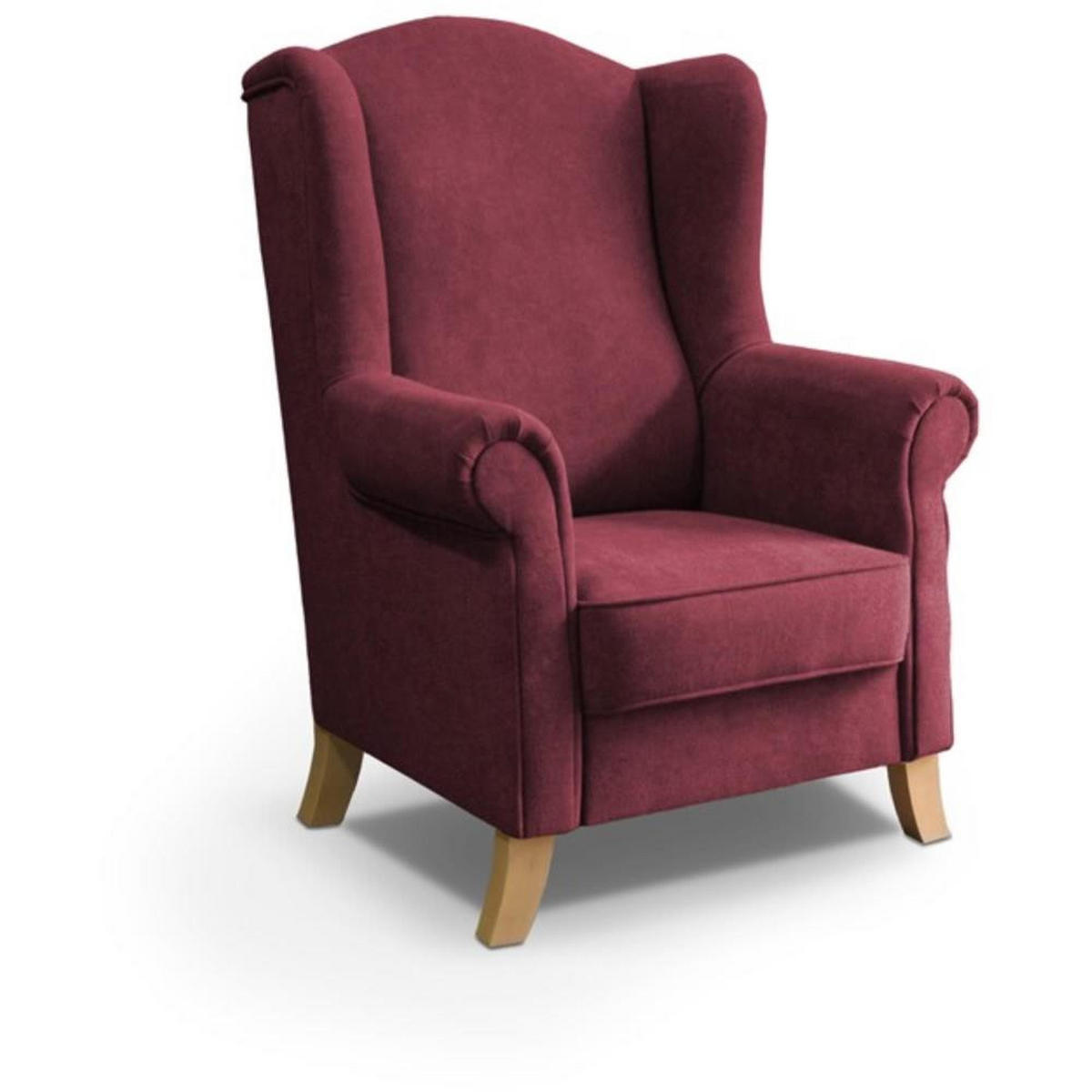 OHRENSESSEL Leonardo bordeaux - Bordeaux/Buchefarben, Holz/Textil (88/118/86cm) - Beautysofa