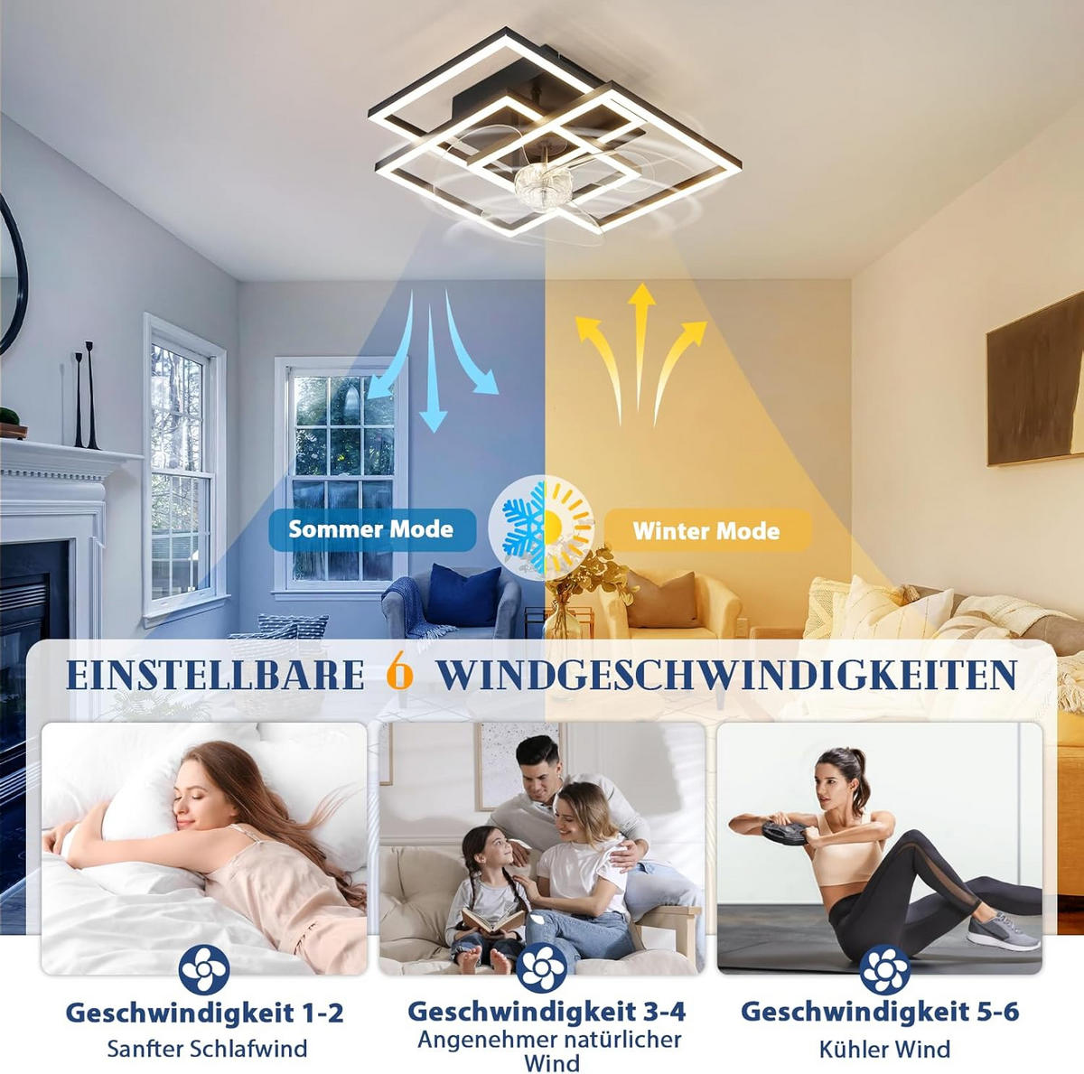 LED stropní ventilátor 37/37/16,5 cm - černá, kov (37/37/16.5cm) - Nettlife