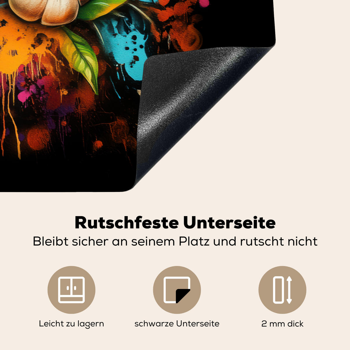 HERDABDECKPLATTE Gemüse - Paprika - Knoblauch - Graffiti - Farbe - Bunt 83x51 cm - Rot, Kunststoff (83/51.5/0.2cm) - MuchoWow