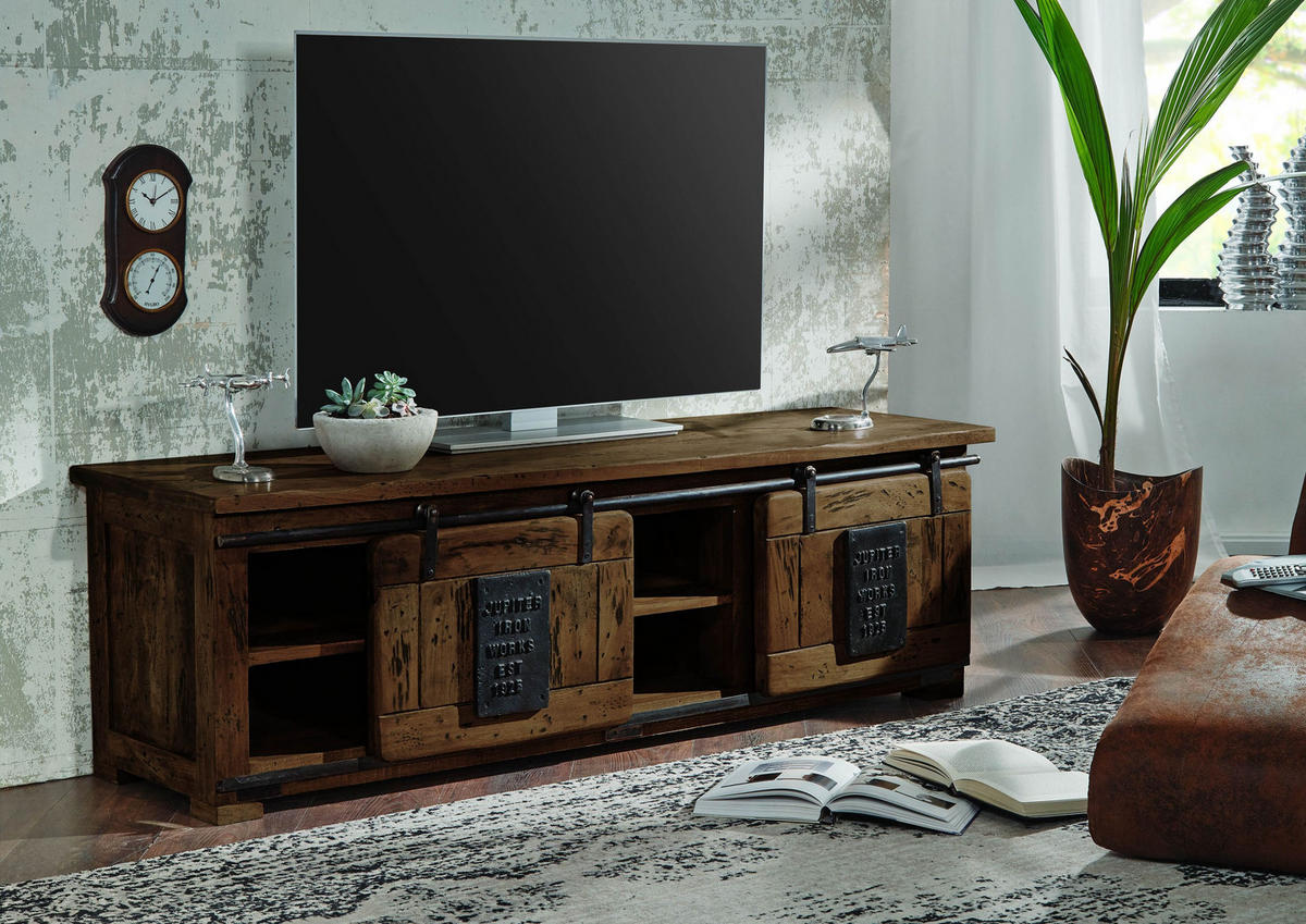 TV-BOARD Mango 160x45x50 braun lackiert RAILWAY #401 - Braun, Holz (160/50/45cm) - Massivmoebel24