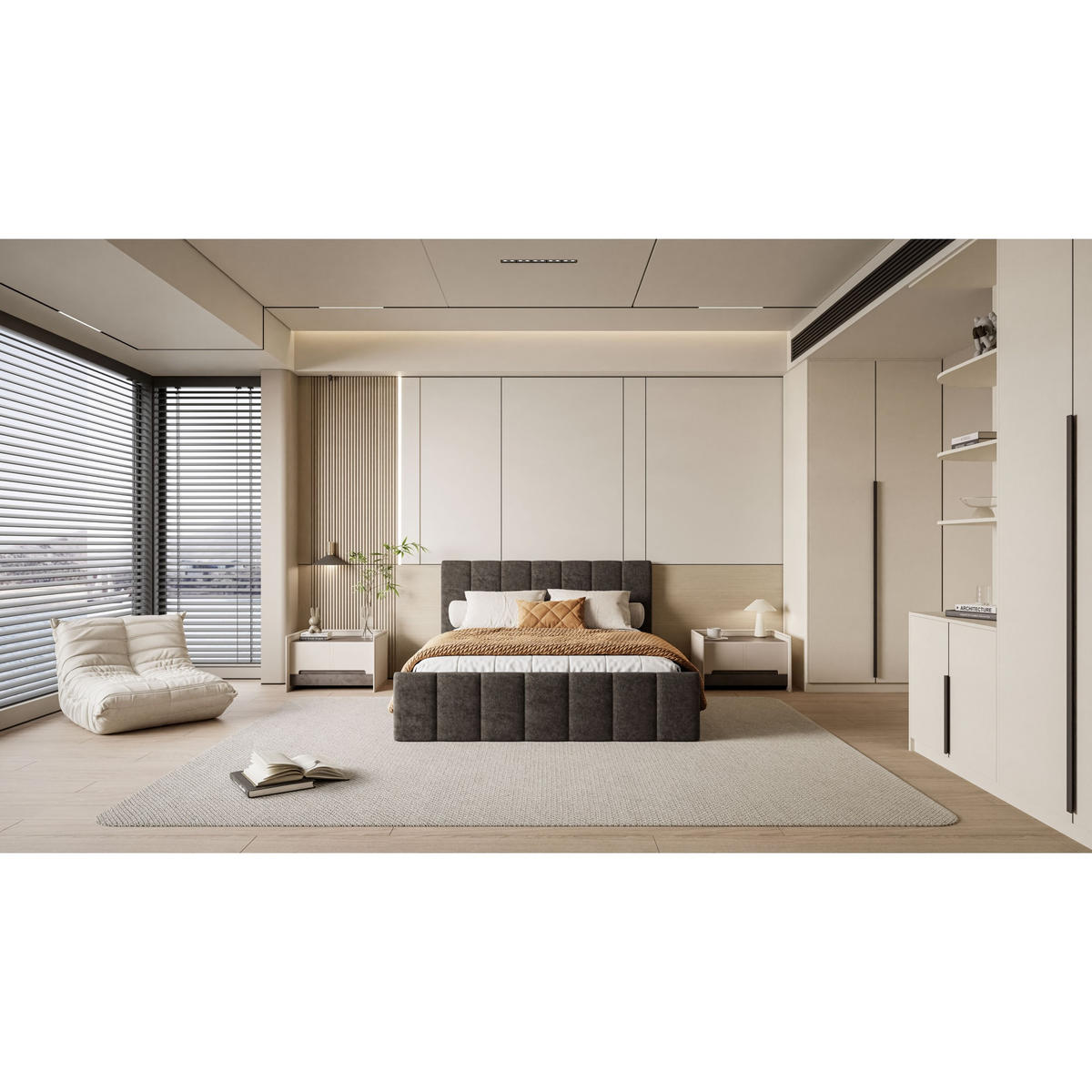 POLSTERBETT ELISE 140x200 cm Boston Brown, Kopfteil 95 cm, 34 Holzlatten - Braun, Textil (140/200cm) - Lookway