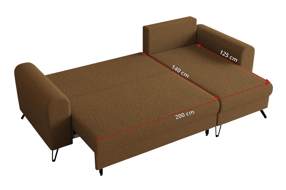 ECKSOFA Hugo Boucle Braun - Schwarz/Braun, Textil/Metall (242/140cm) - MKS