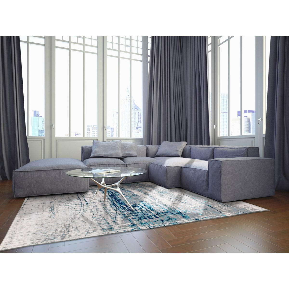 TEPPICH Wohnzimmer- und e aus Baumwolle Mad Men – Bronx Azurite Blau 170 x 245 cm - Blau, Naturmaterialien (170/245cm) - Novatrend