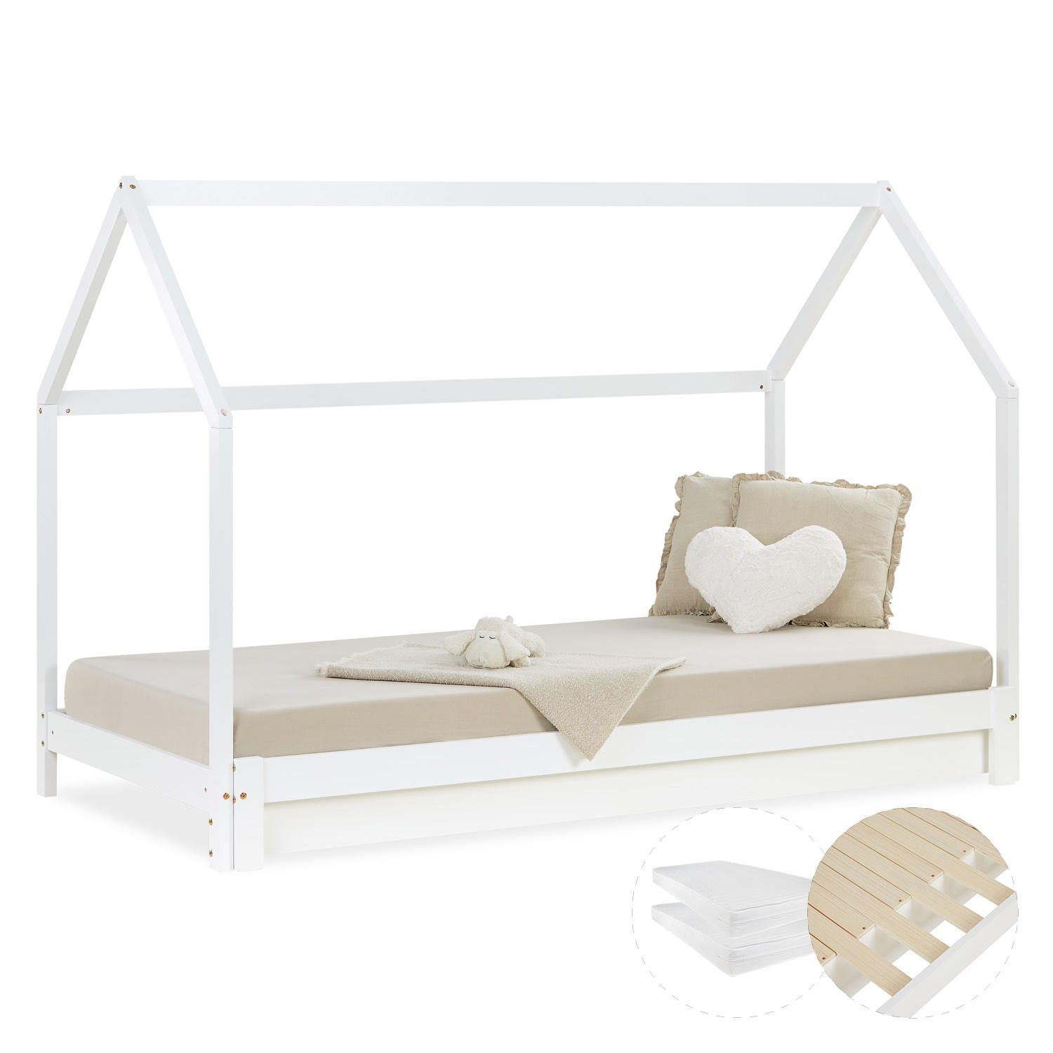 KINDERBETT Hausbett 90/200 ausziehbar Matratzen - Weiß, Holz (180/200cm) - Homestyle4u