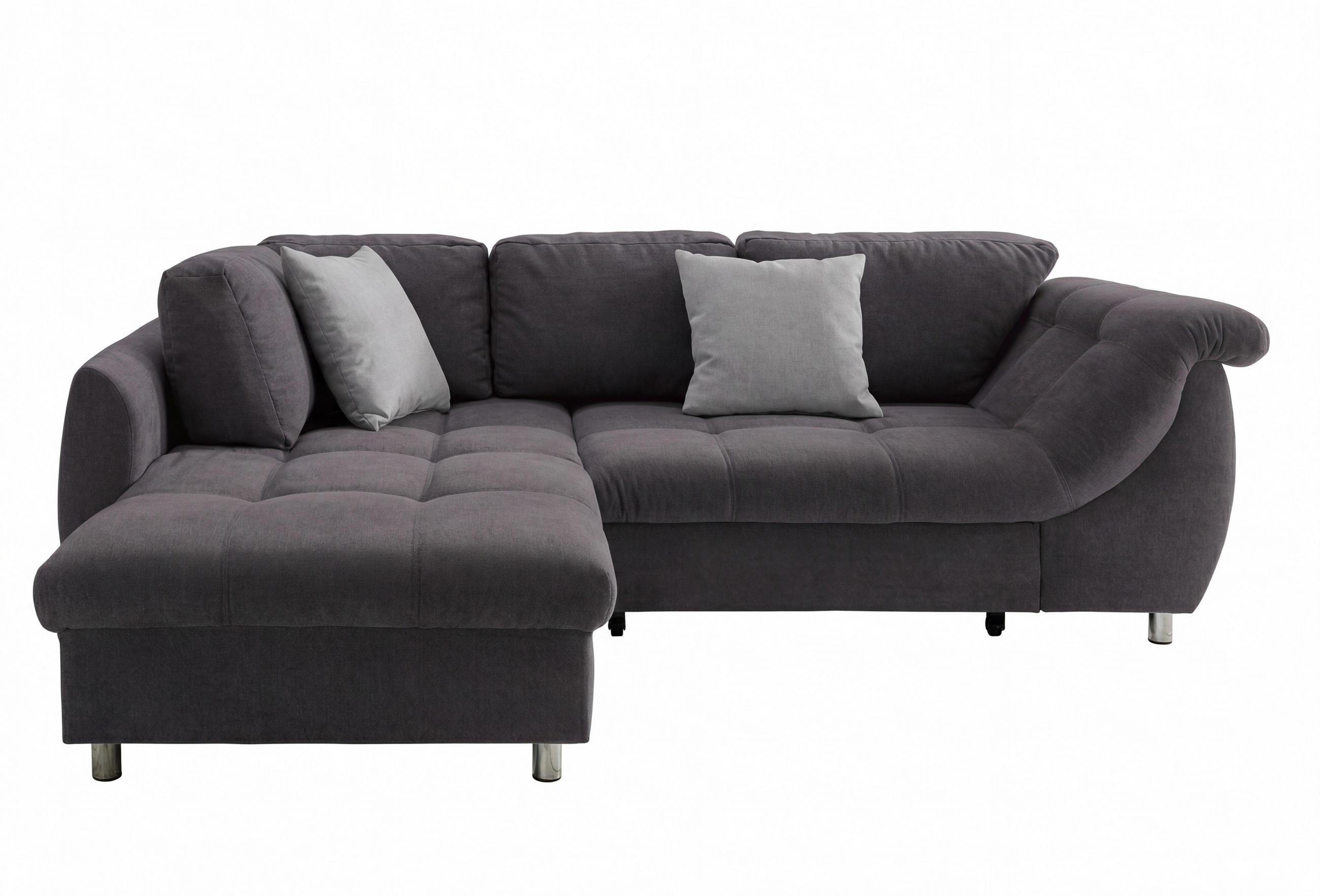 ECKSOFA mit Schlaffunktion, Bettkasten, Wellenunterfederung, Ottomane links B250/T190/H84 cm, Liegefl. 179x190 cm, Mikrofaser Anthrazit / 17006 - Chromfarben/Anthrazit, Textil/Metall (250/190cm) - luma-home