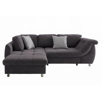 ECKSOFA mit Schlaffunktion, Wellenunterfederung, Ottomane links B250/T190/H84 cm, Liegefl. 179x190 cm, Mikrofaser Anthrazit / 17008 - Chromfarben/Anthrazit, Textil/Metall (250/190cm) - luma-home
