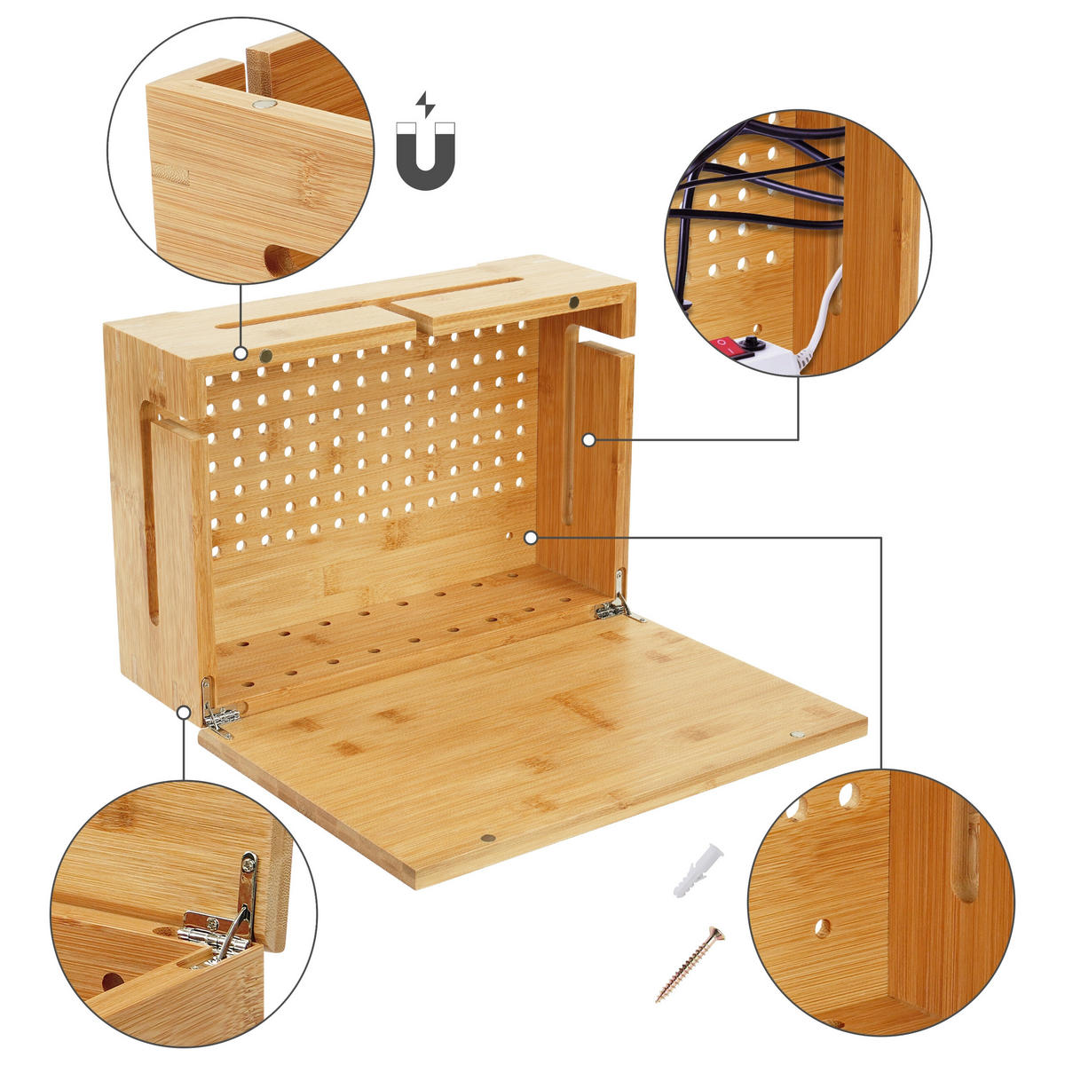 KABELSKA kutija - svijetlo smeđa, drvo (22/32/11cm) - Relaxdays