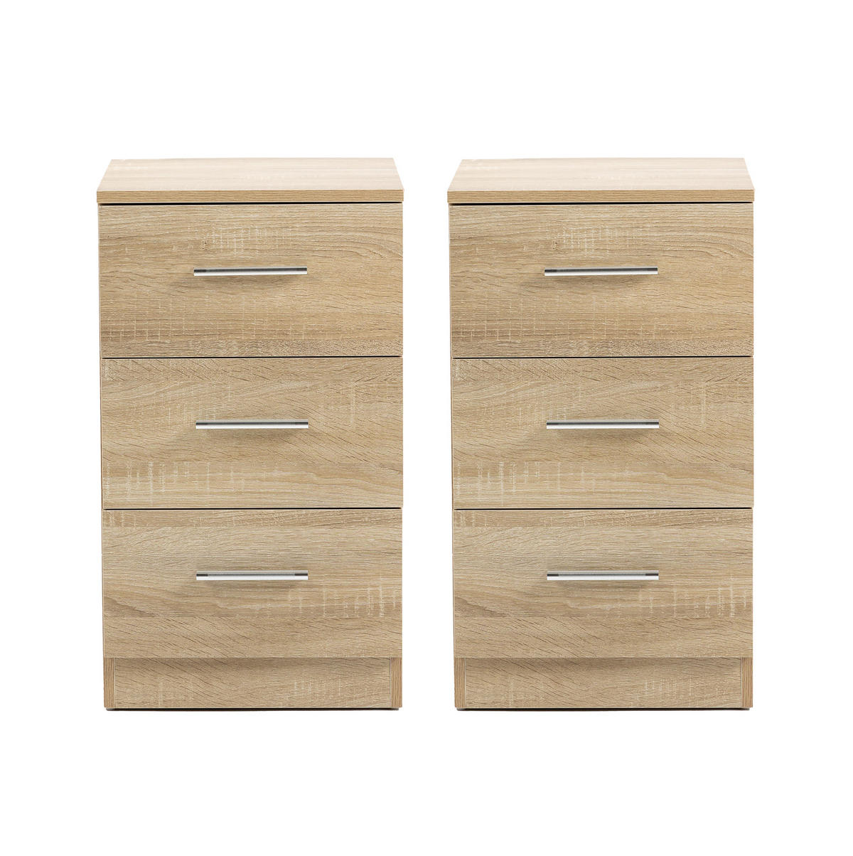NACHTTISCH-SET aus Spanplatte 37,6x35,2x65,5 cm Natur mit 3 Schubladen und Metallgriffen, 2er-Set - Naturfarben, Holzwerkstoff (37.6/65.5/35.2cm) - Modfu