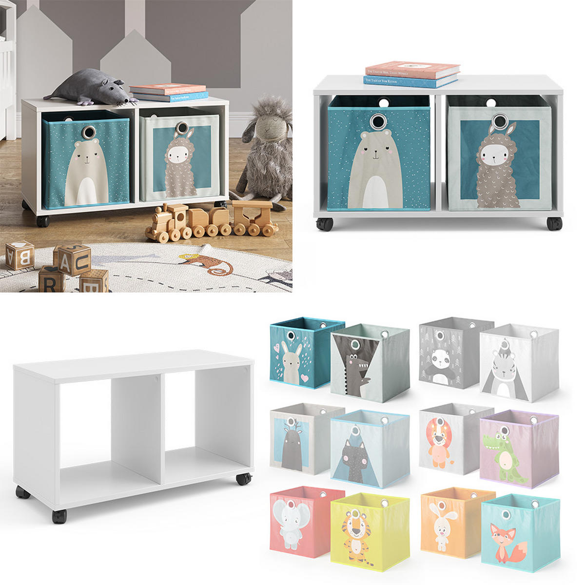 KINDERREGAL Weiß 72 x 42.4 cm mit 2 Faltboxen - Weiß, Holzwerkstoff (72/42.4/30.8cm) - Vicco