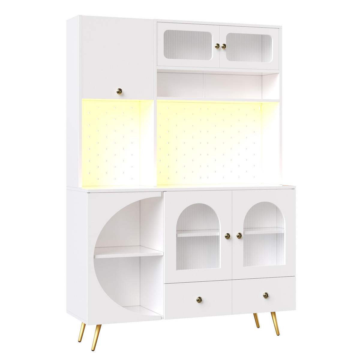 GESCHIRRSCHRANK aus MDF & Glas 120x40x176cm in Weiß mit LED & Steckdose - Weiß, Holzwerkstoff (120/176/40cm) - Modfu