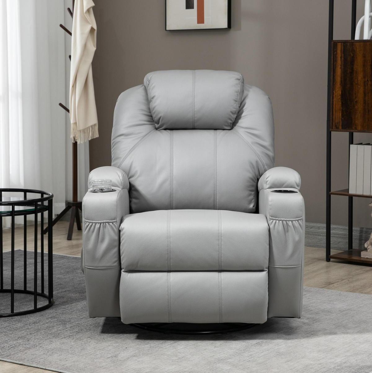 MASSAGESESSEL in Grau 99x89x106 cm mit Liegefunktion, 8 Massagepunkten und 360°-Drehfuß - Grau, Metall (89/106/99cm) - IVMEU