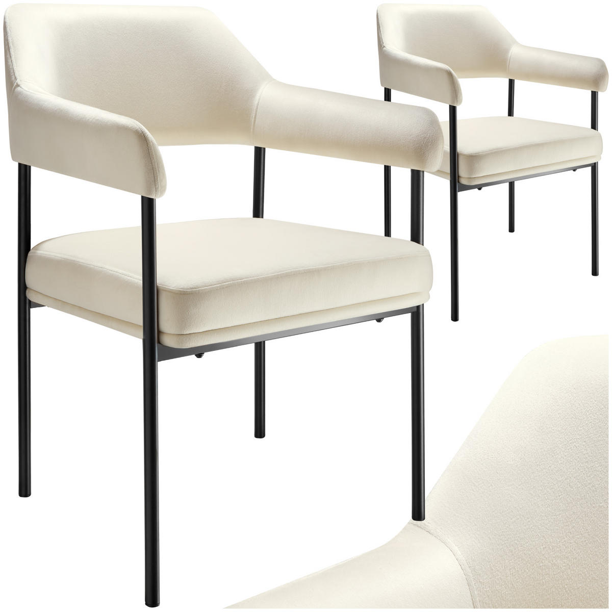 ARMLEHNSTUHL 2er Set Doé 58 x 62 x 85 cm Samtoptik off-white - Weiß/Samtahornfarben, Textil (58/85/62cm) - tectake