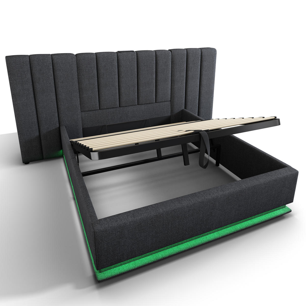 POLSTERBETT mit Stauraum LED und Ladefunktion 160x200 cm Leinen Grau - Grau, Metall (160/200cm) - Meubliv