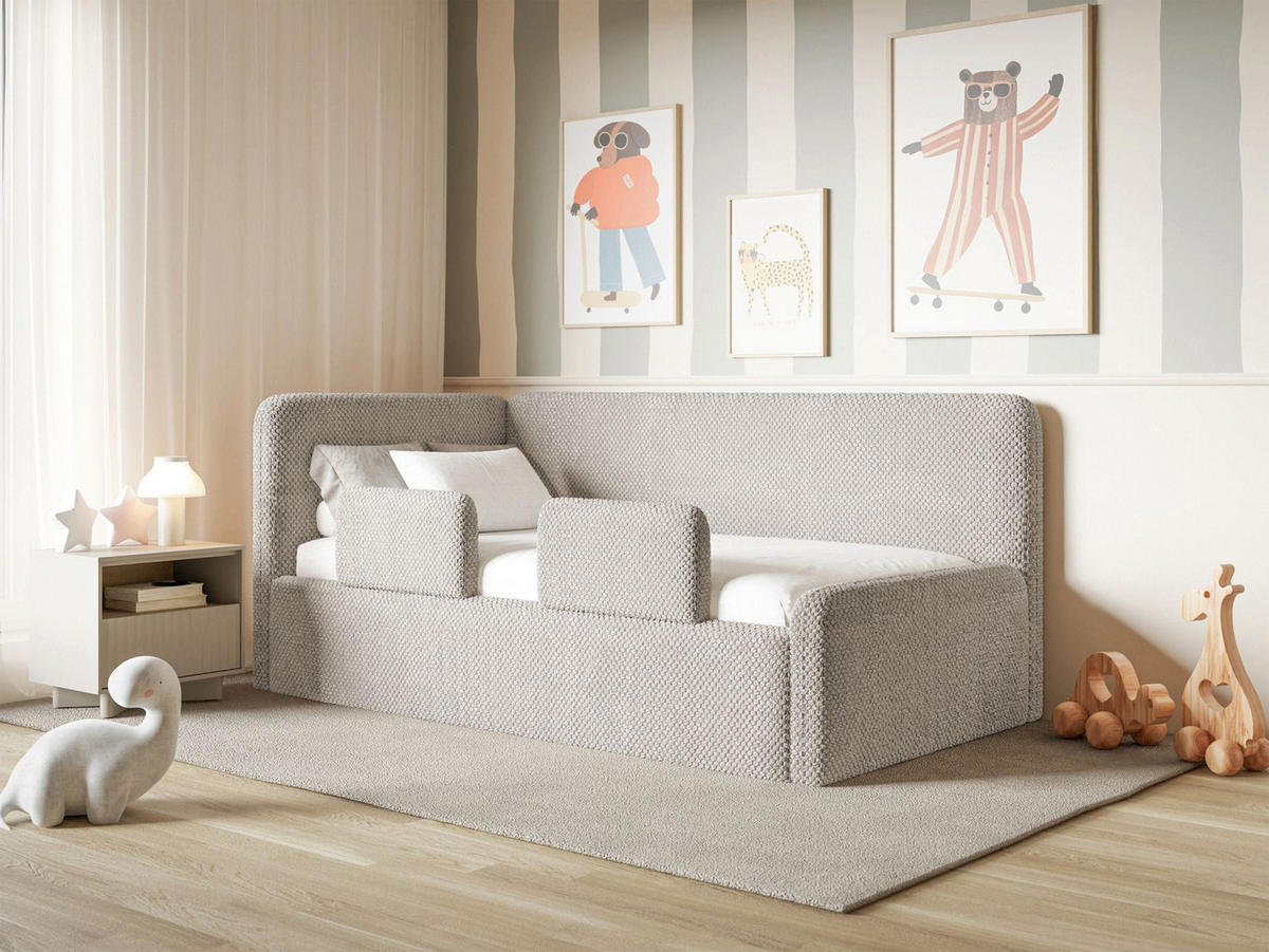 KINDERBETT Fanko Samt Greige 90x200 cm - Taupe/Schwarz, Kunststoff/Textil (90/200cm) - Selsey