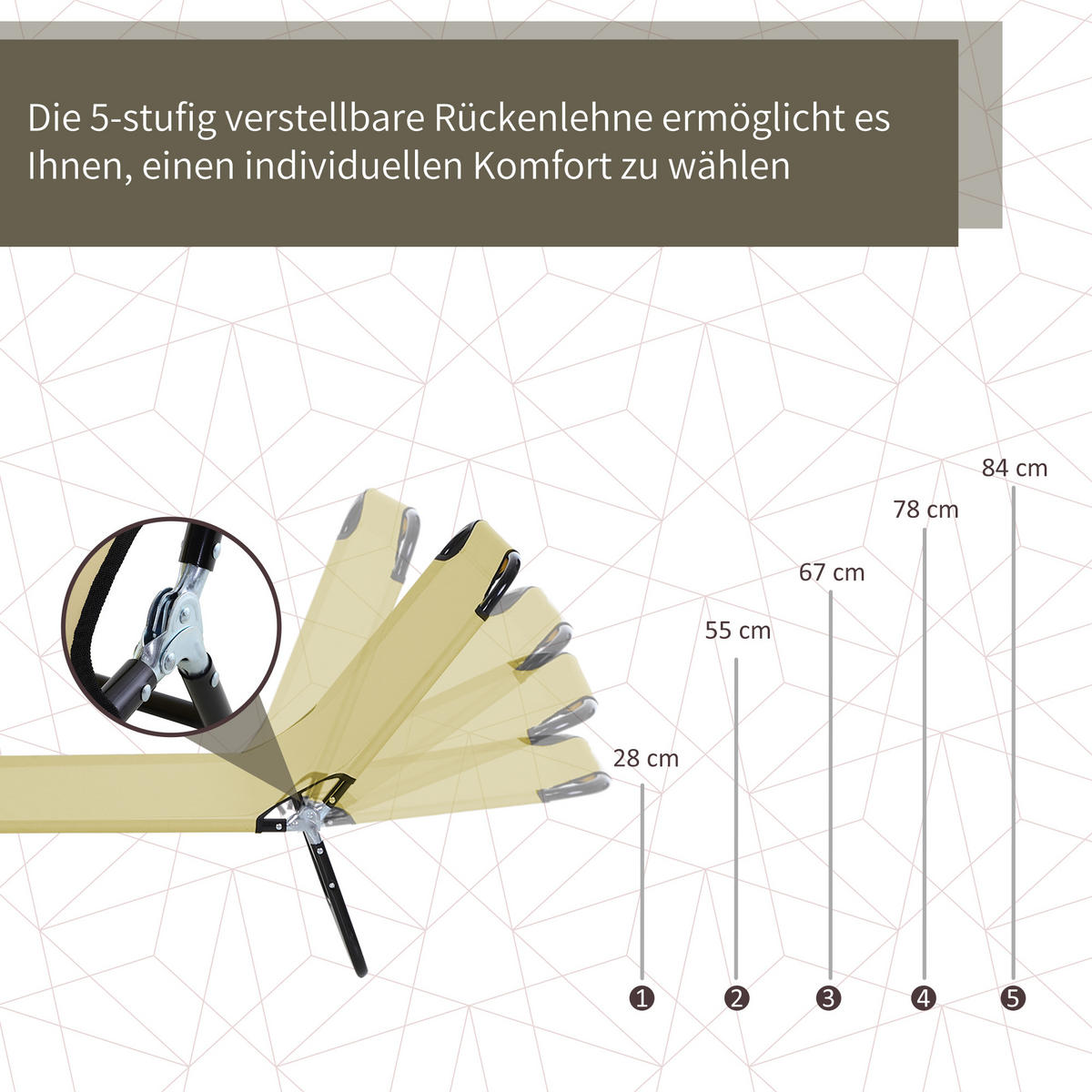 SONNENLIEGE, Gartenliege mit verstellbarer Rückenlehne für Garten, Balkon - Grau, Textil/Metall (56/28/188cm) - Outsunny