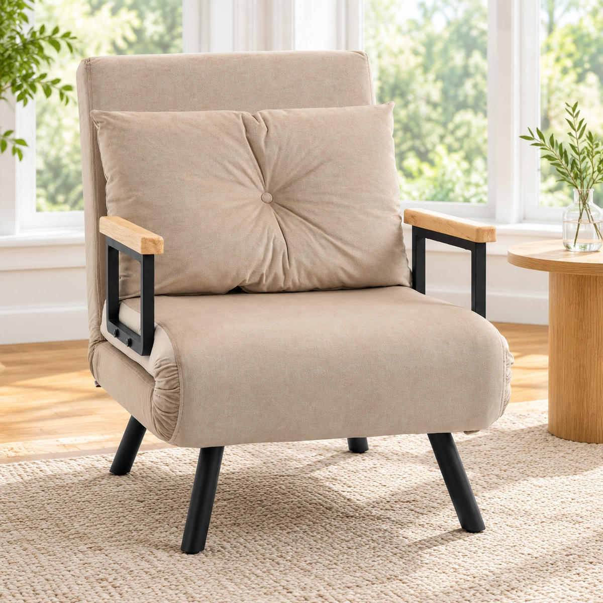 SCHLAFSESSEL in Beige 73x63x81 cm mit Bettfunktion und 5-fach verstellbarer Rückenlehne - Beige, Textil (63/81/73cm) - IVMEU