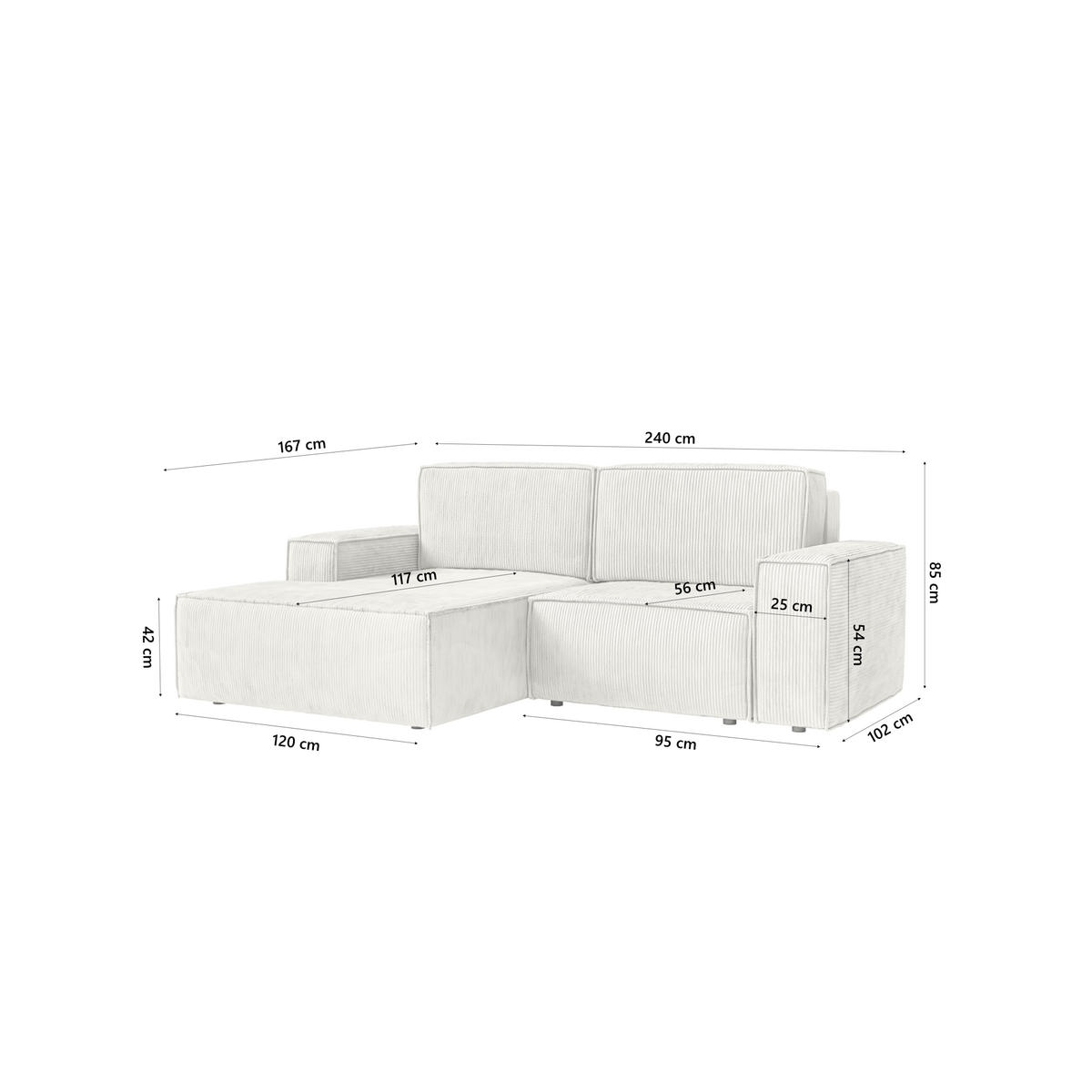 ECKSOFA KOKKO MINI mit Schlaffunktion, Weiß - Weiß, Textil (240/167cm) - Fedve