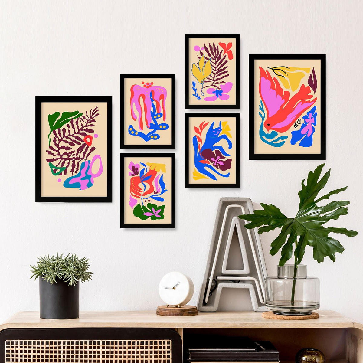 POSTER Set Mit 6 Malerisch 3 In Blume Zusammenfassung Ästhetische Dekorative Gemälde Für Ihr Wohnzimmer Schlafzimmer Zuhause A3 & A4 Schwarzer Rahmen - Schwarz, Papier (29/3cm) - Nacnic