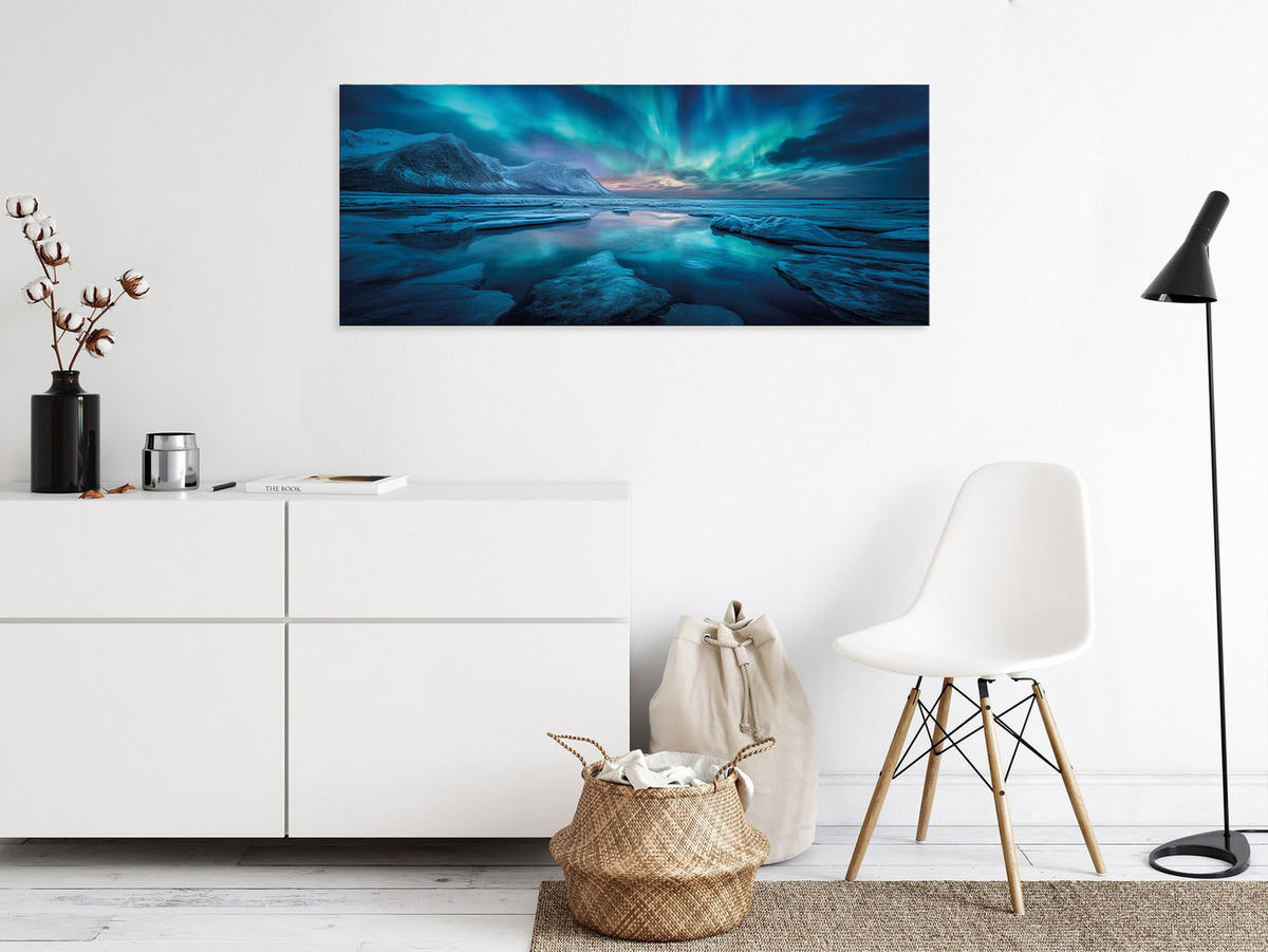 GLASBILD 125x50 cm Polarlichter blau türkis - Blau, Glas (125/50cm) - artissimo