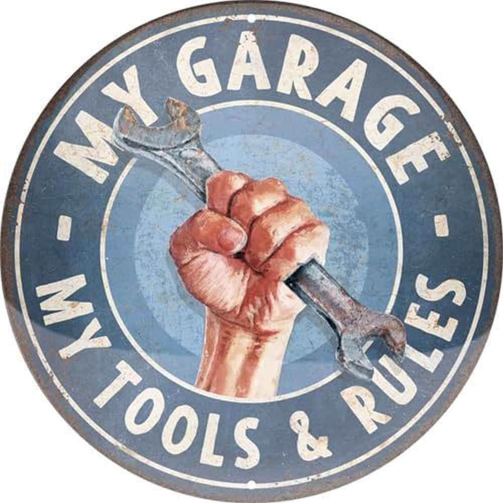 BLECHSCHILD 35 cm Rund My Garage My Tools & Rules - Multicolor, Metall (35/35/0.2cm) - Nostalgic-Art