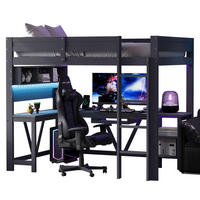 HOCHBETT aus Kiefer und MDF 90x200 cm Grau mit Schreibtisch, LED-Beleuchtung, Stauraum und Ladestation - Grau, Holzwerkstoff (90/200cm) - Modfu
