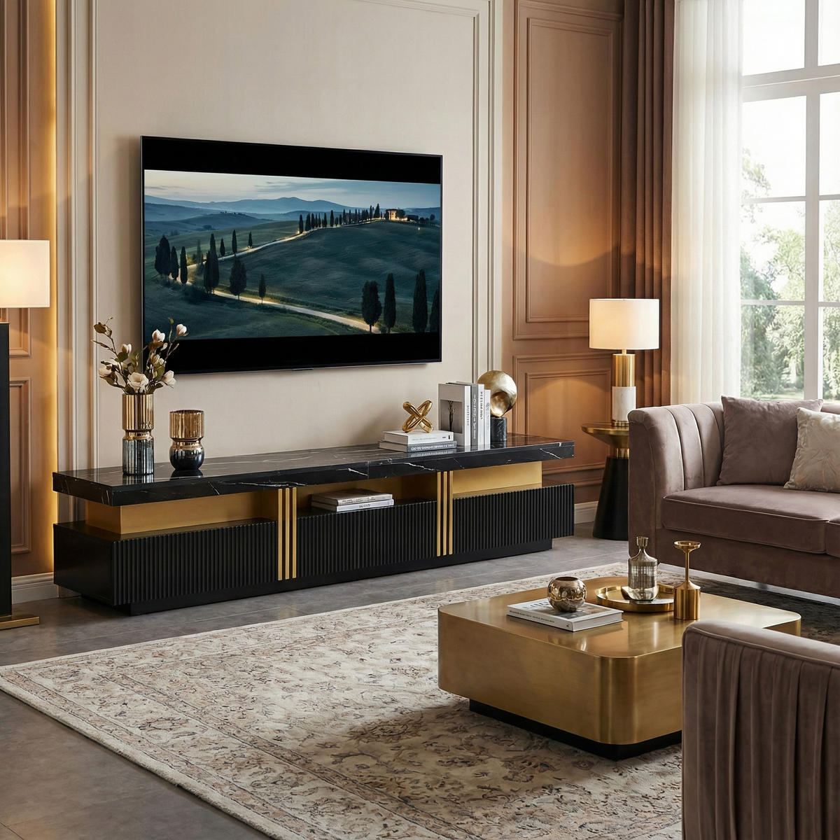 TV-MÖBEL Schwarz 200/40/42 cm - Schwarz, Holzwerkstoff (40/42/200cm) - Urban Meuble