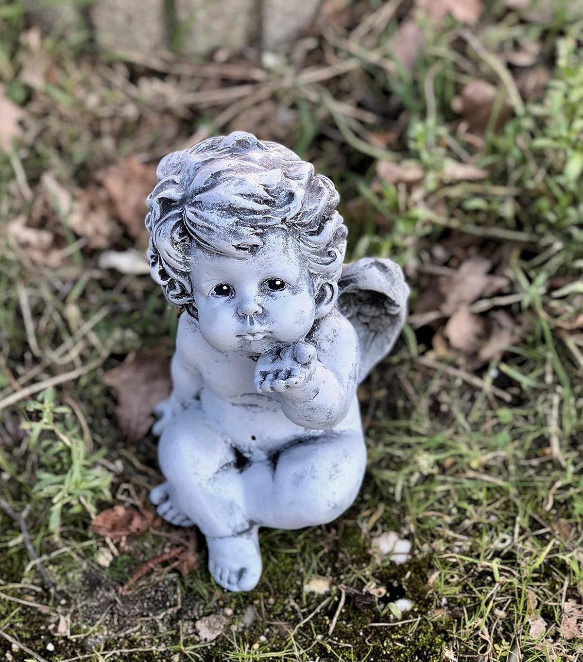 STEINFIGUR Engel Engelchen, massiver Steinguss, Frostfest - Grau, Stein (12/19/16cm) - stoneandstyle