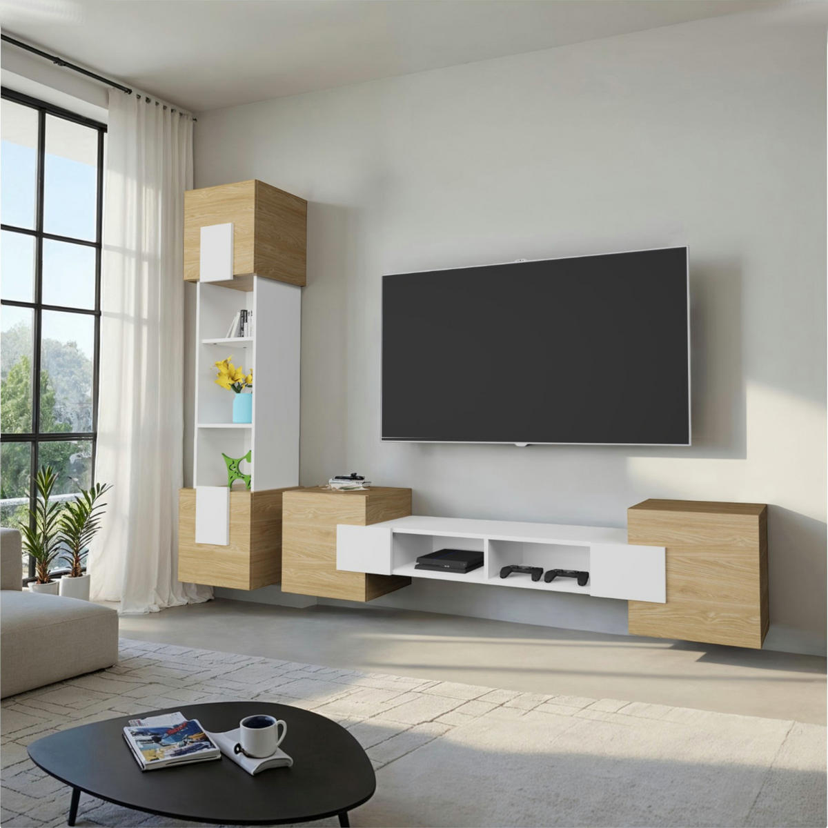 HIGHBOARD TORINO Hängend + Stehend, Mattes Finish, Arktisches Weiß, Ölbehandelt Eiche - Eichefarben/Weiß, Holzwerkstoff/Kunststoff (39/172/35cm) - Komodee