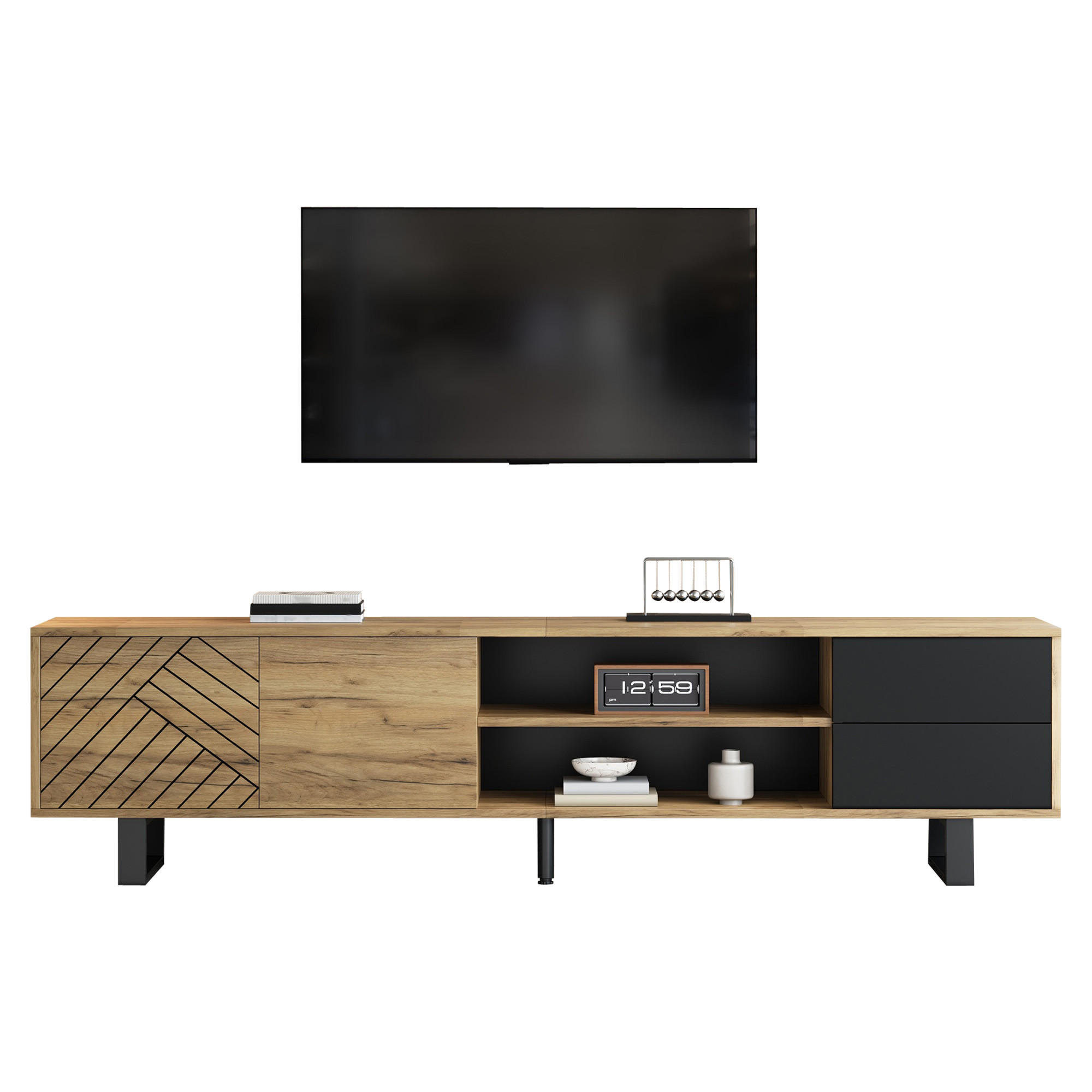 TV-SCHRANK Lowboard Holzoptik 180cm 2 Schubladen Modern - Multicolor, Holzwerkstoff (180/50/40cm) - FLIEKS