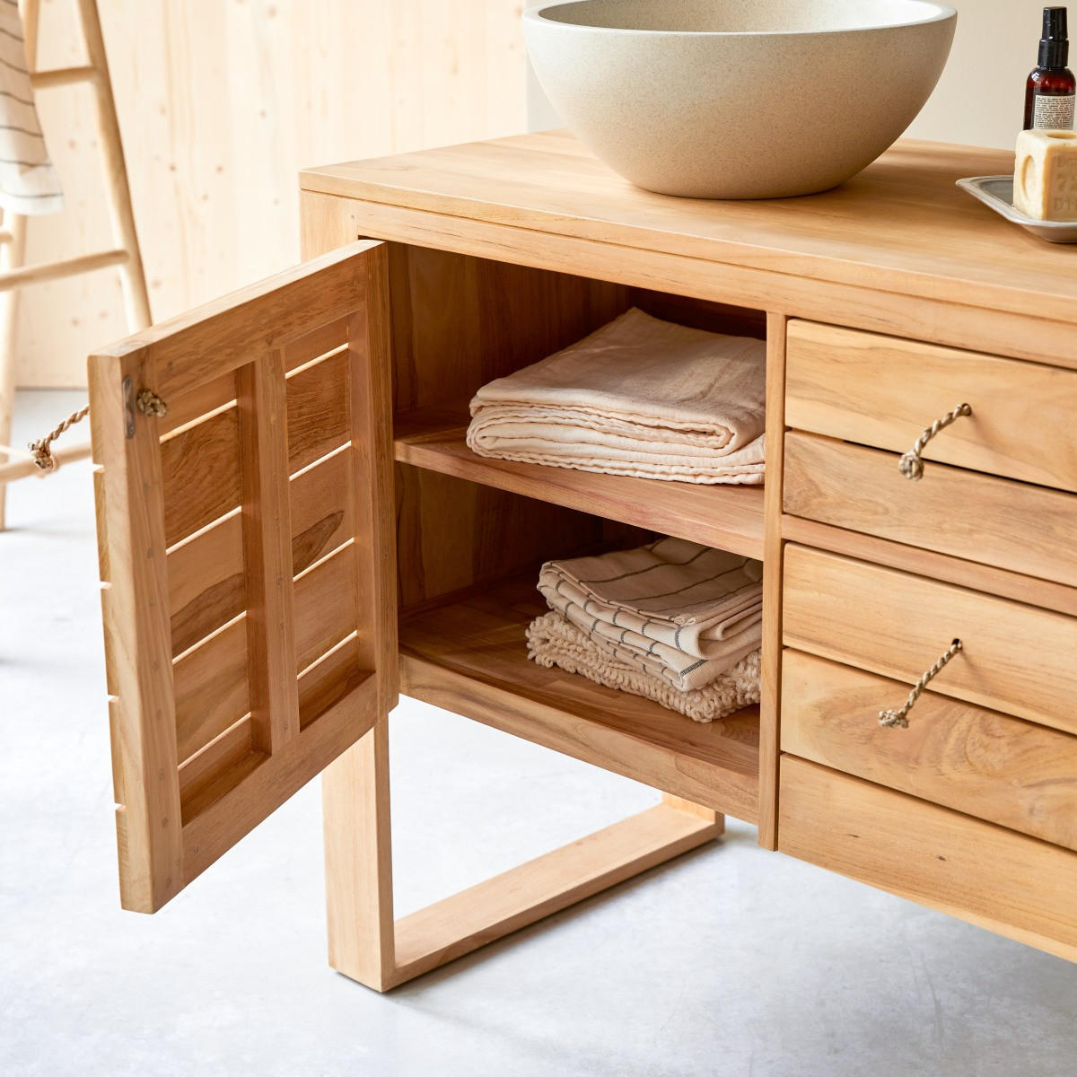 WASCHTISCHUNTERSCHRANK Minimalys Natur aus Teak - Naturfarben, Holz (145/78/50cm) - Tikamoon