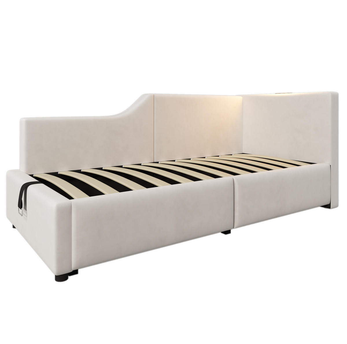 ČALÚNENÁ posteľ z velúru, 203/70/98 cm béžová, s úložným priestorom, USB-C a lampou - béžová, textil (90/190cm) - BEAOK